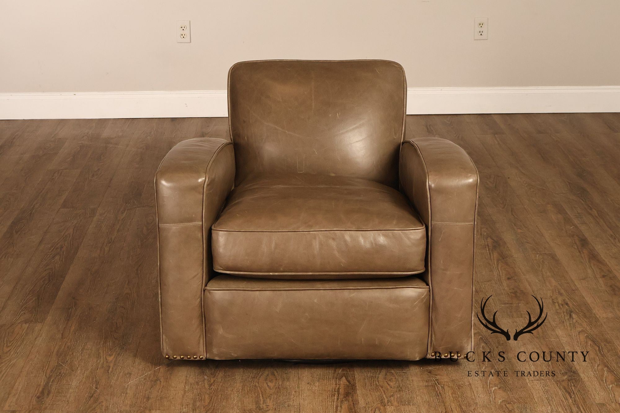 Restoration Hardware Pair Of Leather Swivel Club Chairs