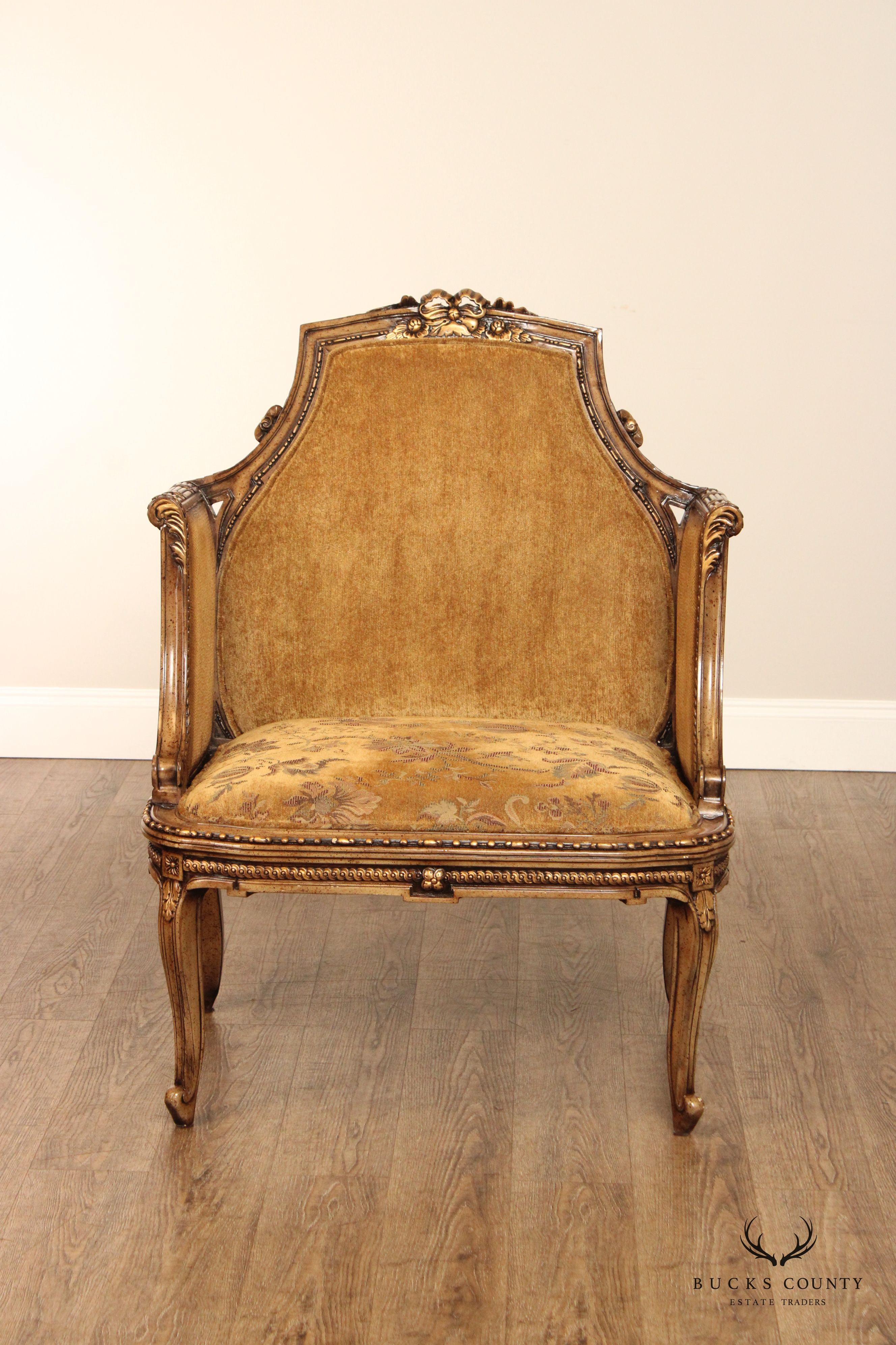 French Louis XV Style Gilt Painted Armchair