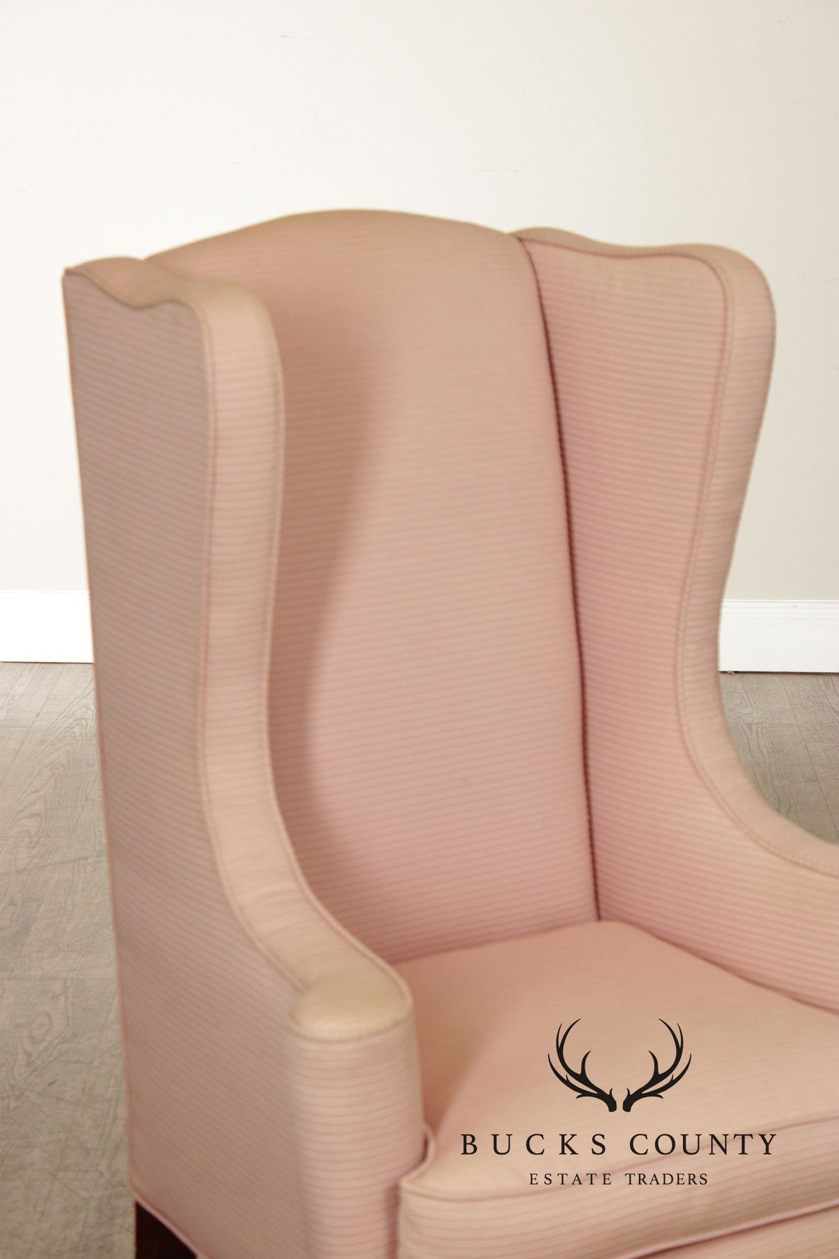 Custom Quality Vintage Pink Upholstered Wingback Chair With Cabriole Legs