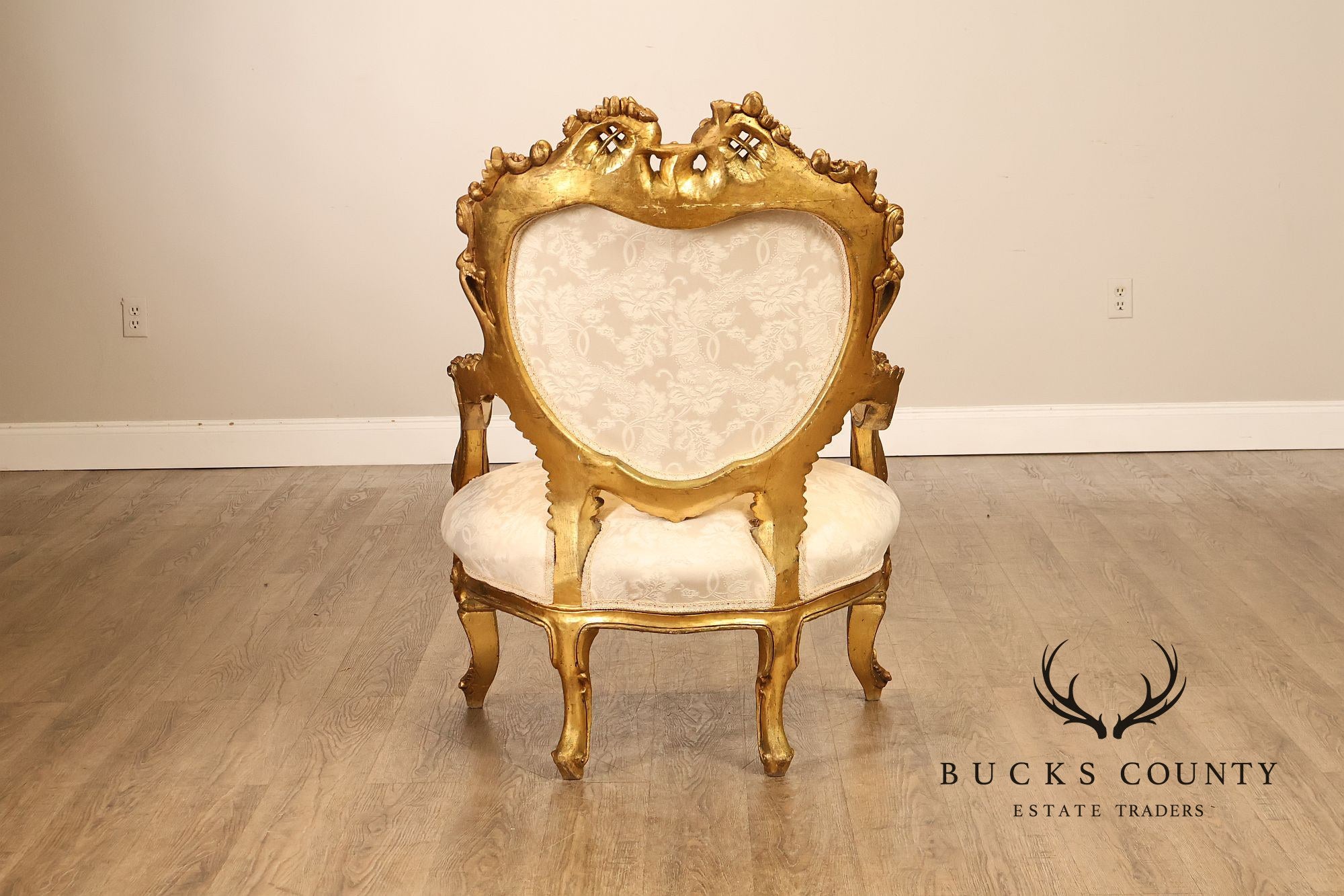 Italian Rococo Style Pair Of Carved Giltwood Upholstered Armchairs