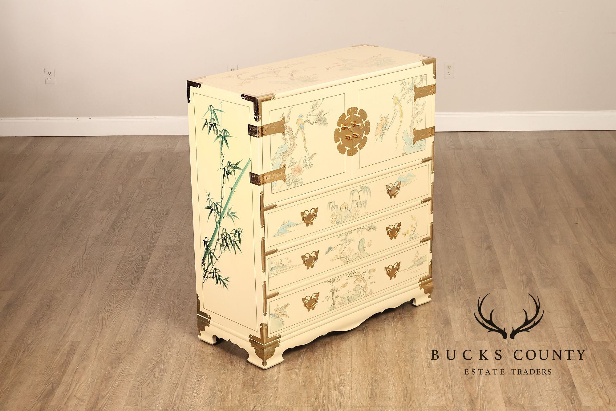 Chinoiserie Hand Painted Decorated Tall Chest