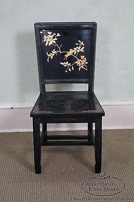 Antique Chinese Black Lacquer Chinoiserie Side Chair