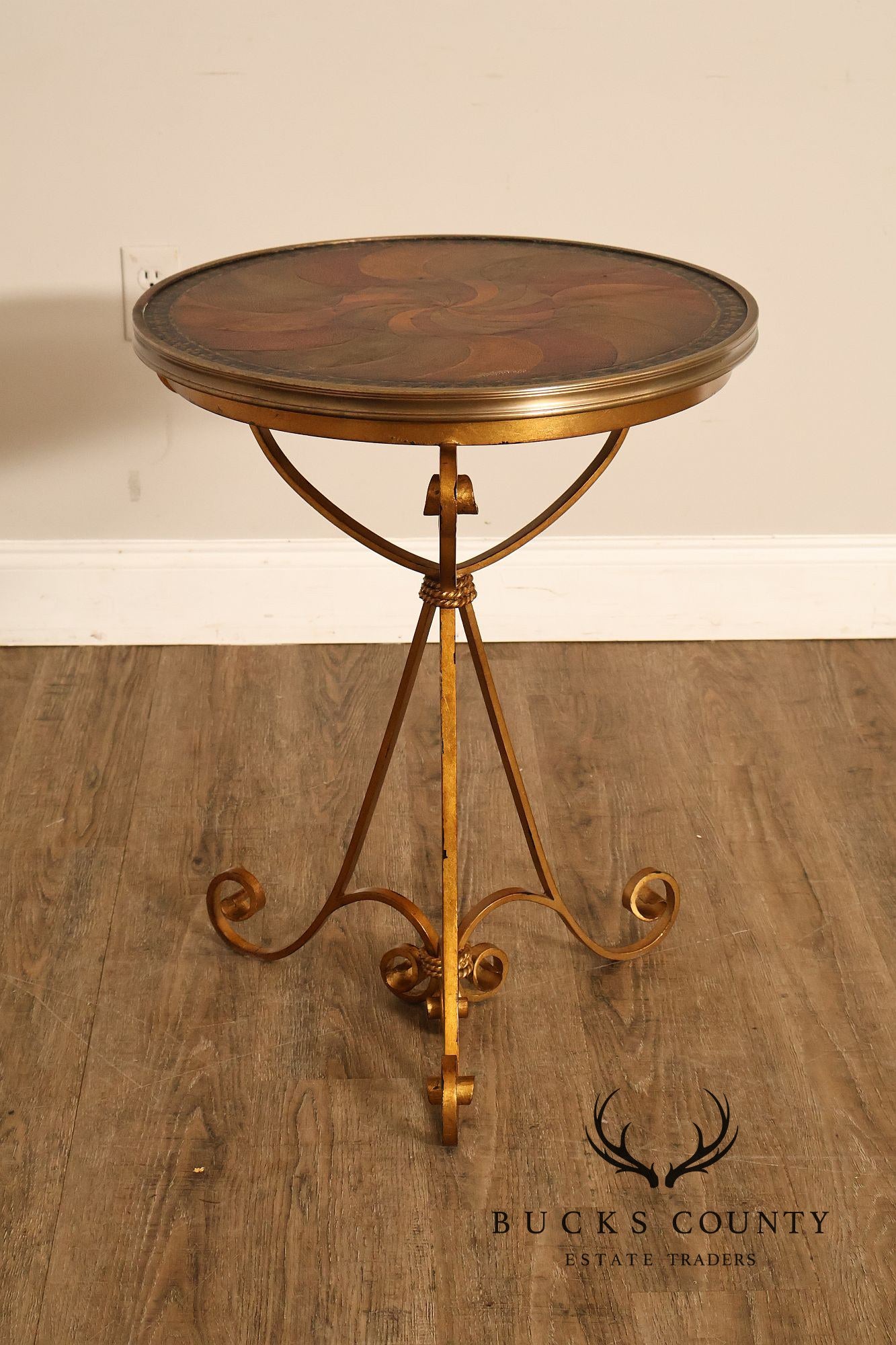 Theodore Alexander Decorative Swirl Accent Table with Metal Scroll Base