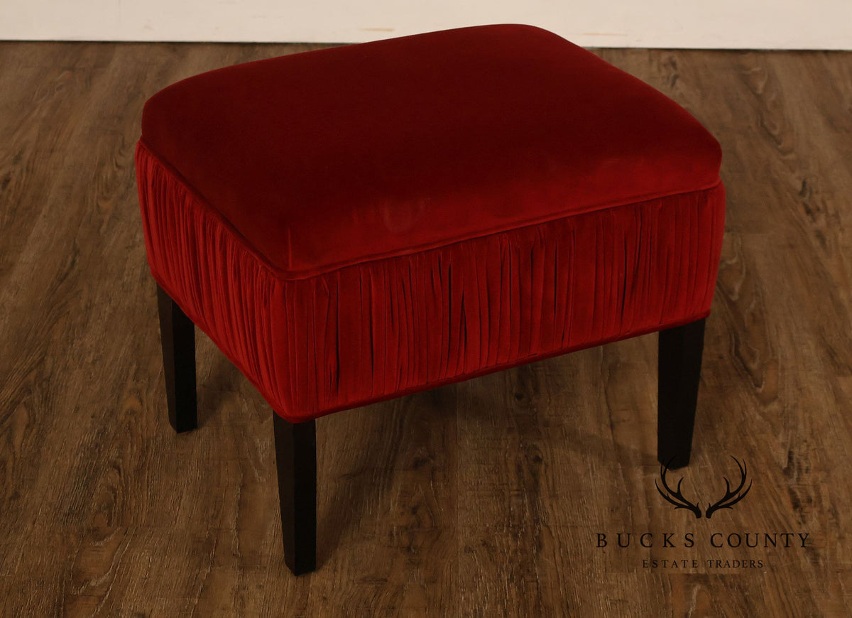 Contemporary Red Velvet Upholstered Ottoman