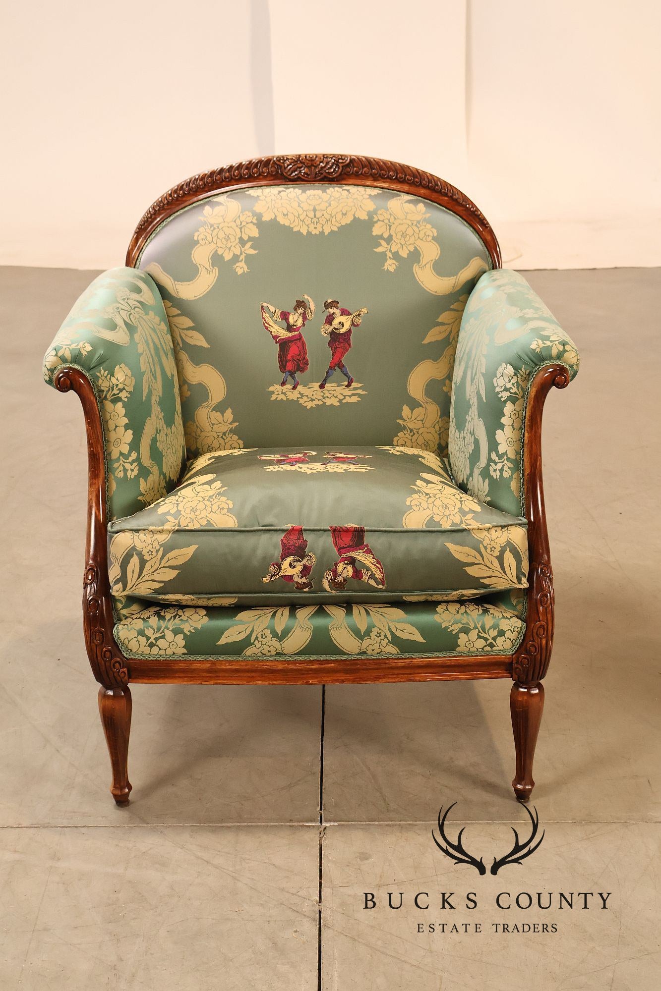 Colombo Mobili Louis XVI Style Pair Of Upholstered Bergeres Armchairs