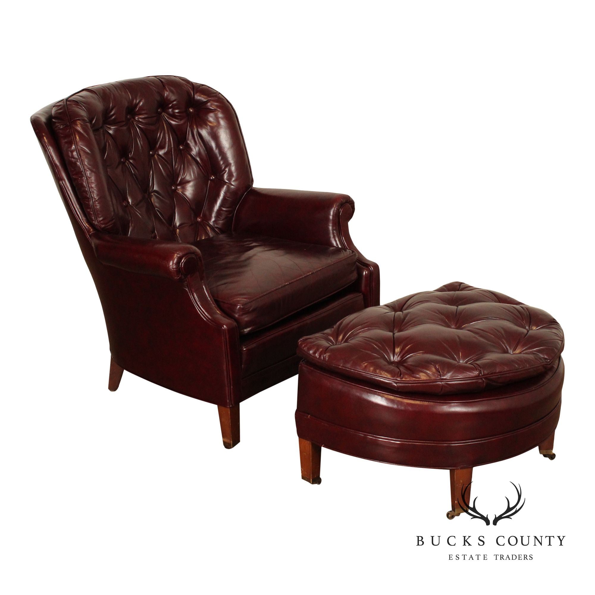 NORTH HICKORY OXBLOOD TUFTED LEATHER CHAIR AND OTTOMAN