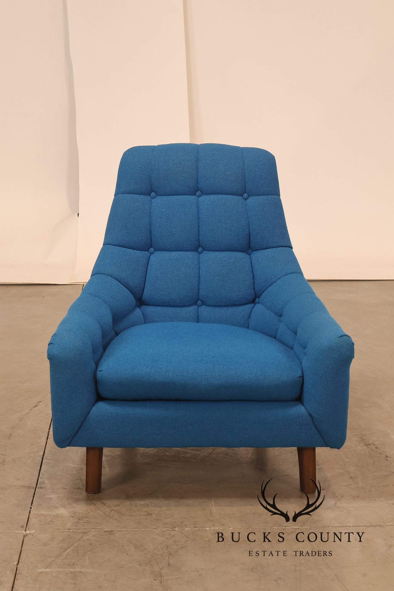 Vintage Schnadig Mid Century Modern Blue Upholstered Tufted Lounge Chair