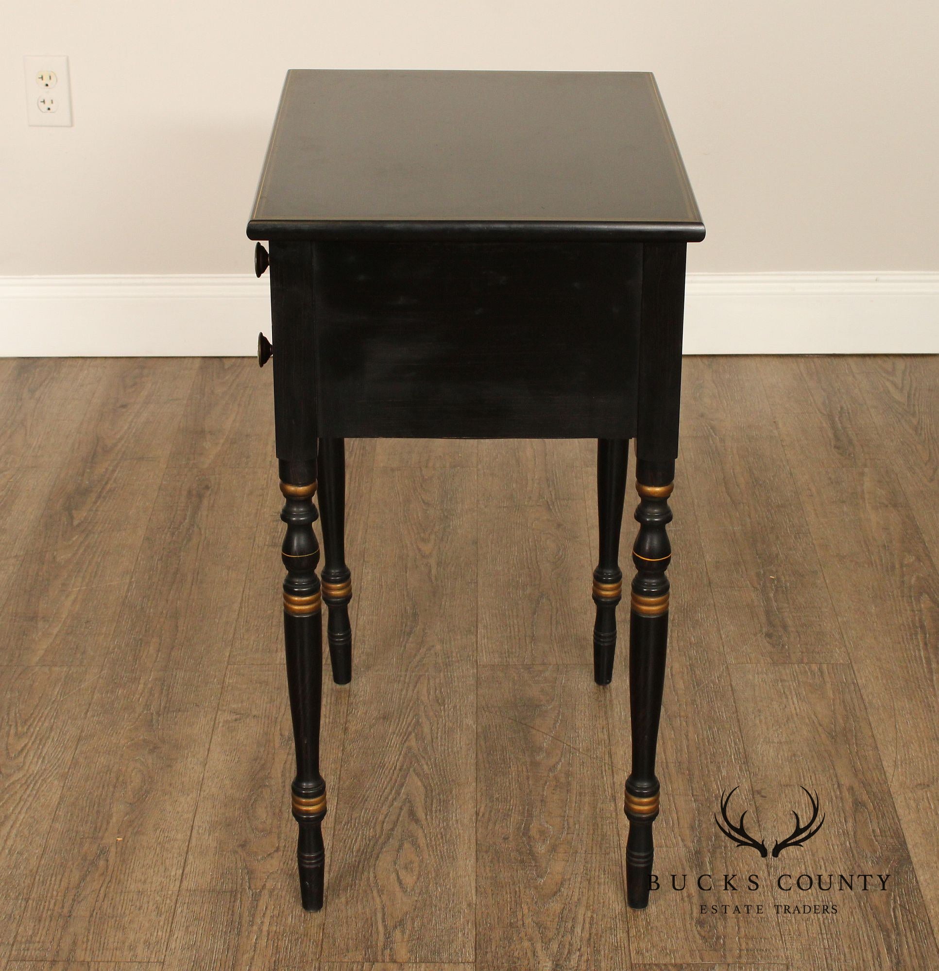 L. Hitchcock Vintage Black and Gilt Painted Two-Drawer Nightstand