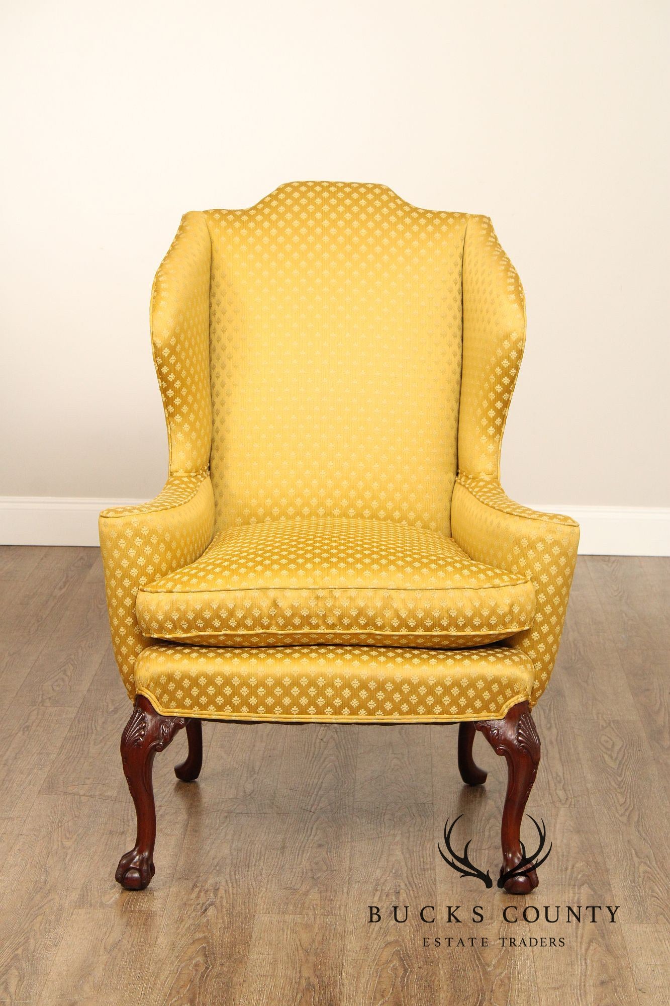 Chippendale Style Custom Quality Mahogany Wingback Chair