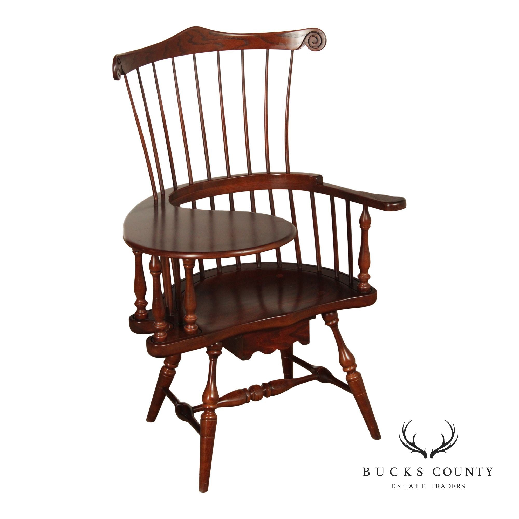 Vintage Duckloe Comb Back Windsor Style Writing Armchair With Storage Drawer