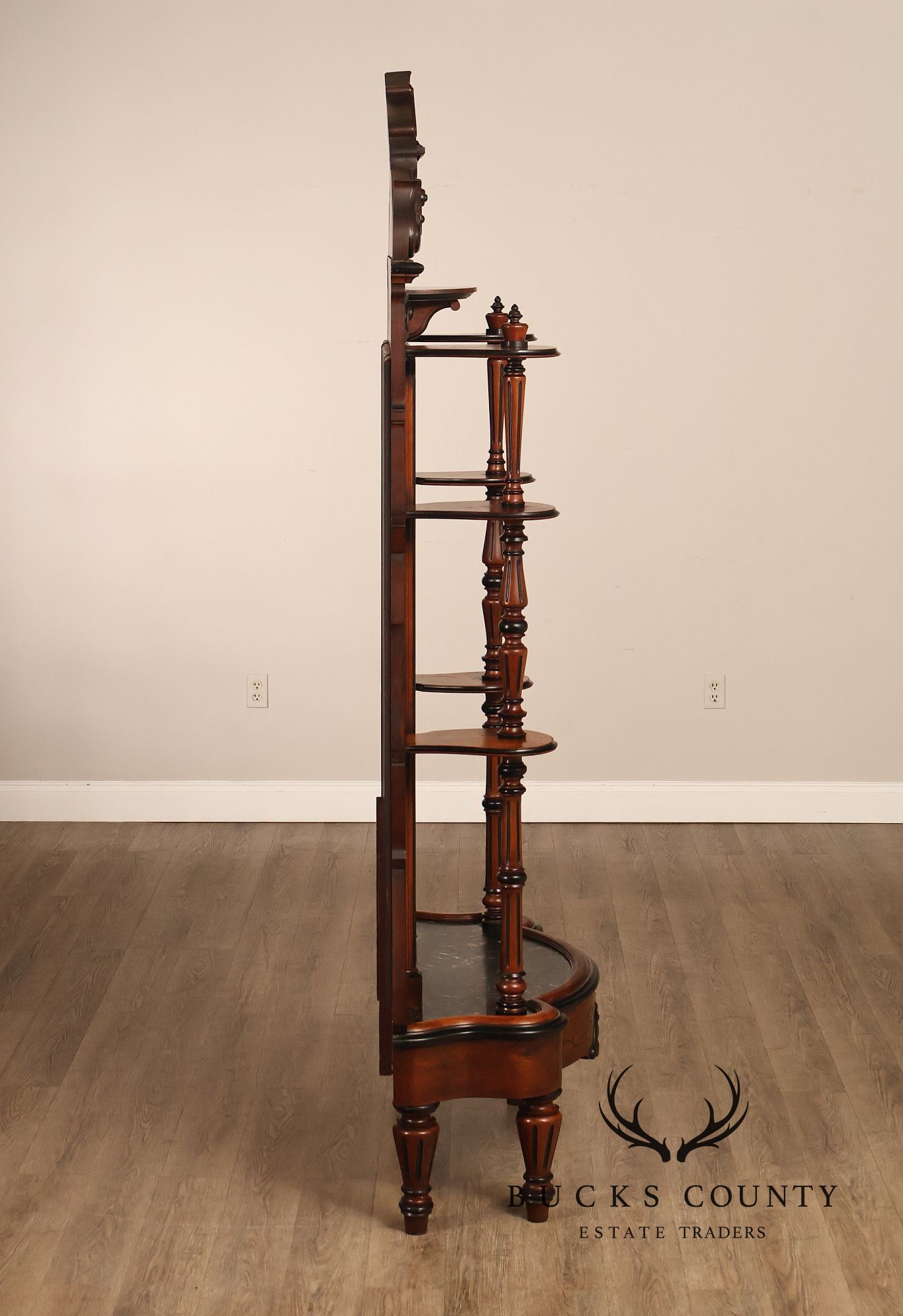 Antique American Renaissance Revival Walnut Mirrored Etagere Hall Tree