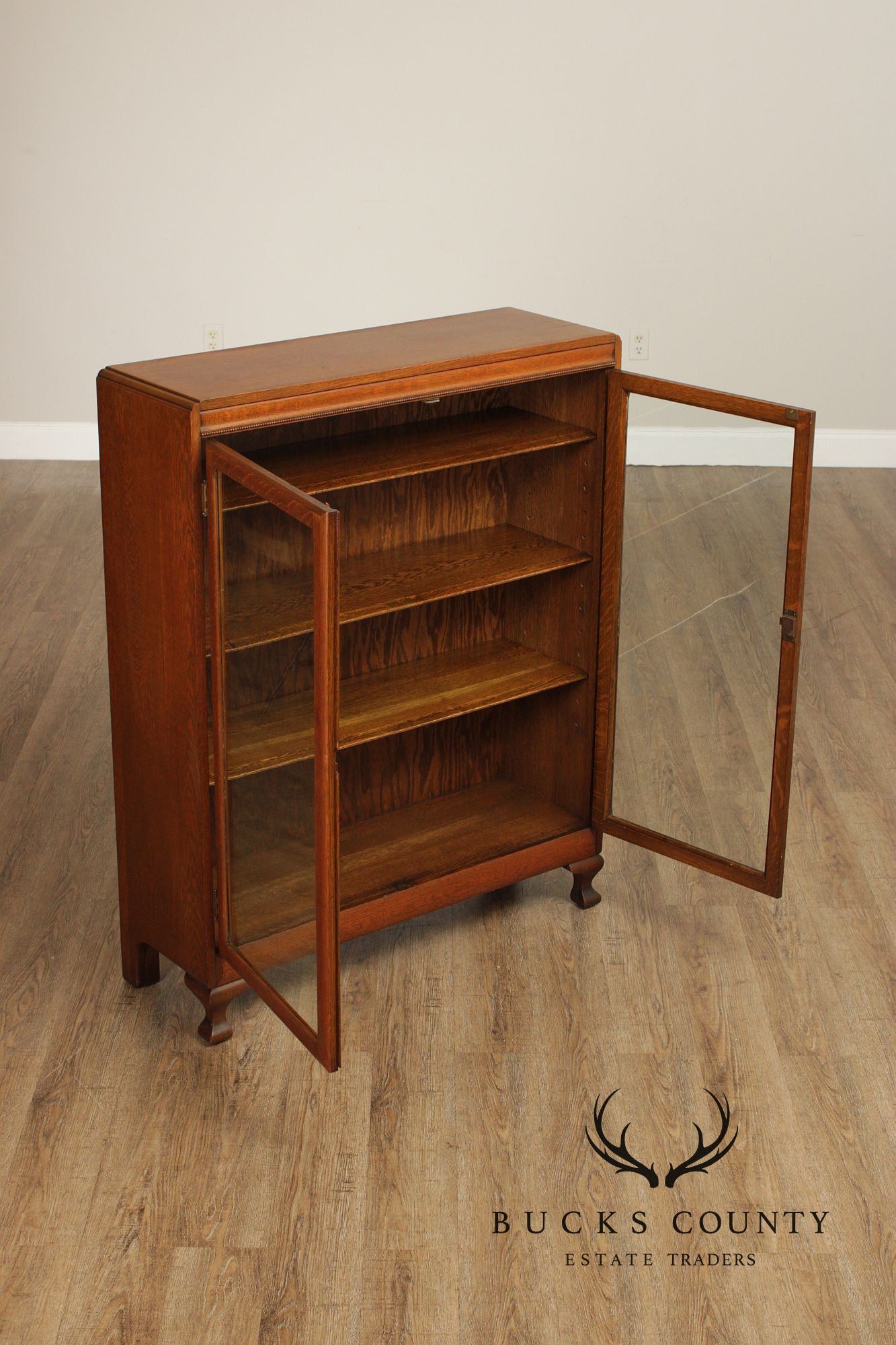 Antique Victorian Oak Double Glass Door Bookcase