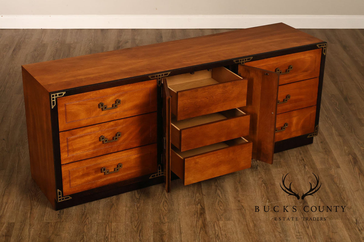 Bassett Campaign Style Walnut Triple Dresser
