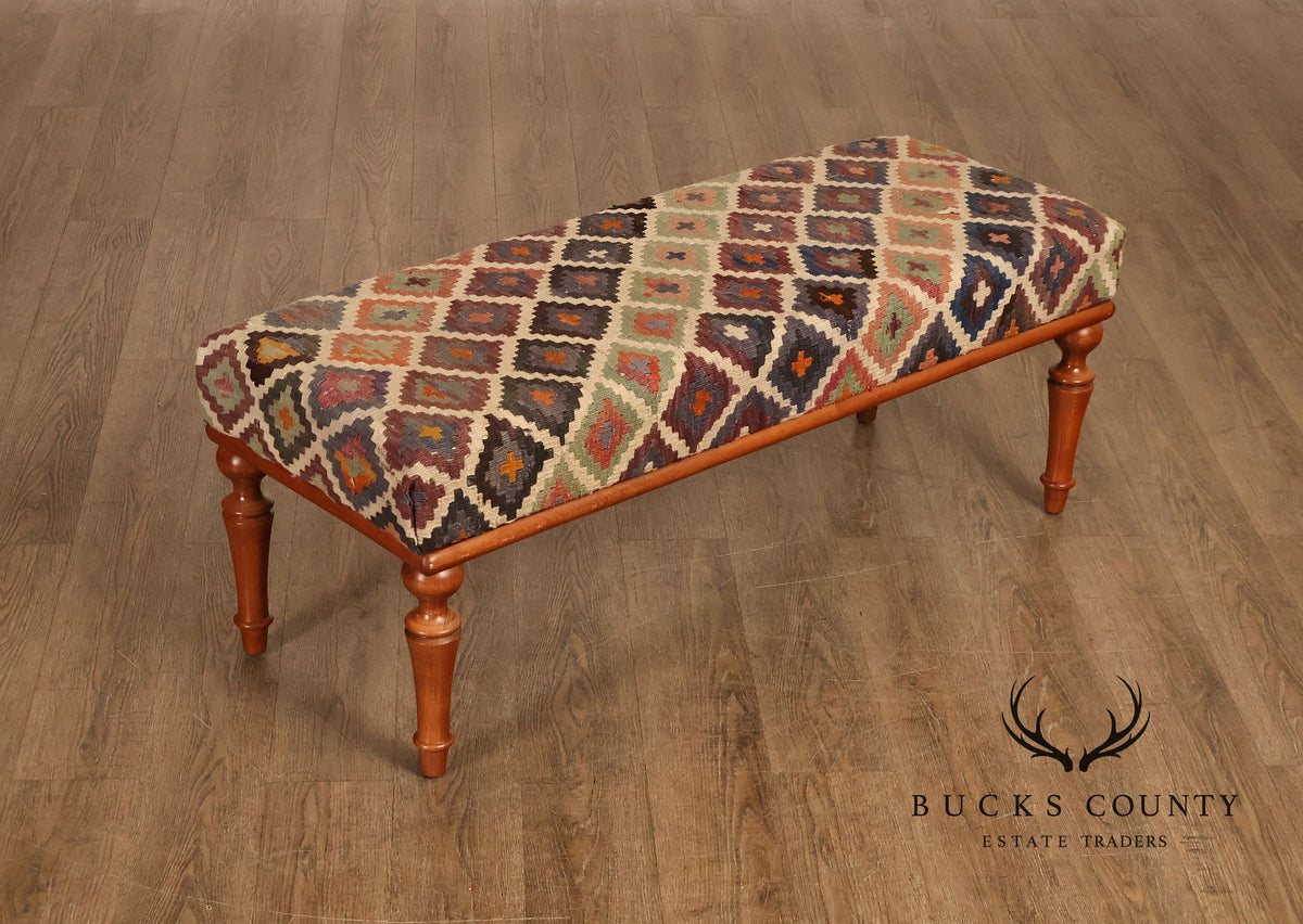 Vintage Kilim Upholstered Cherry Bench
