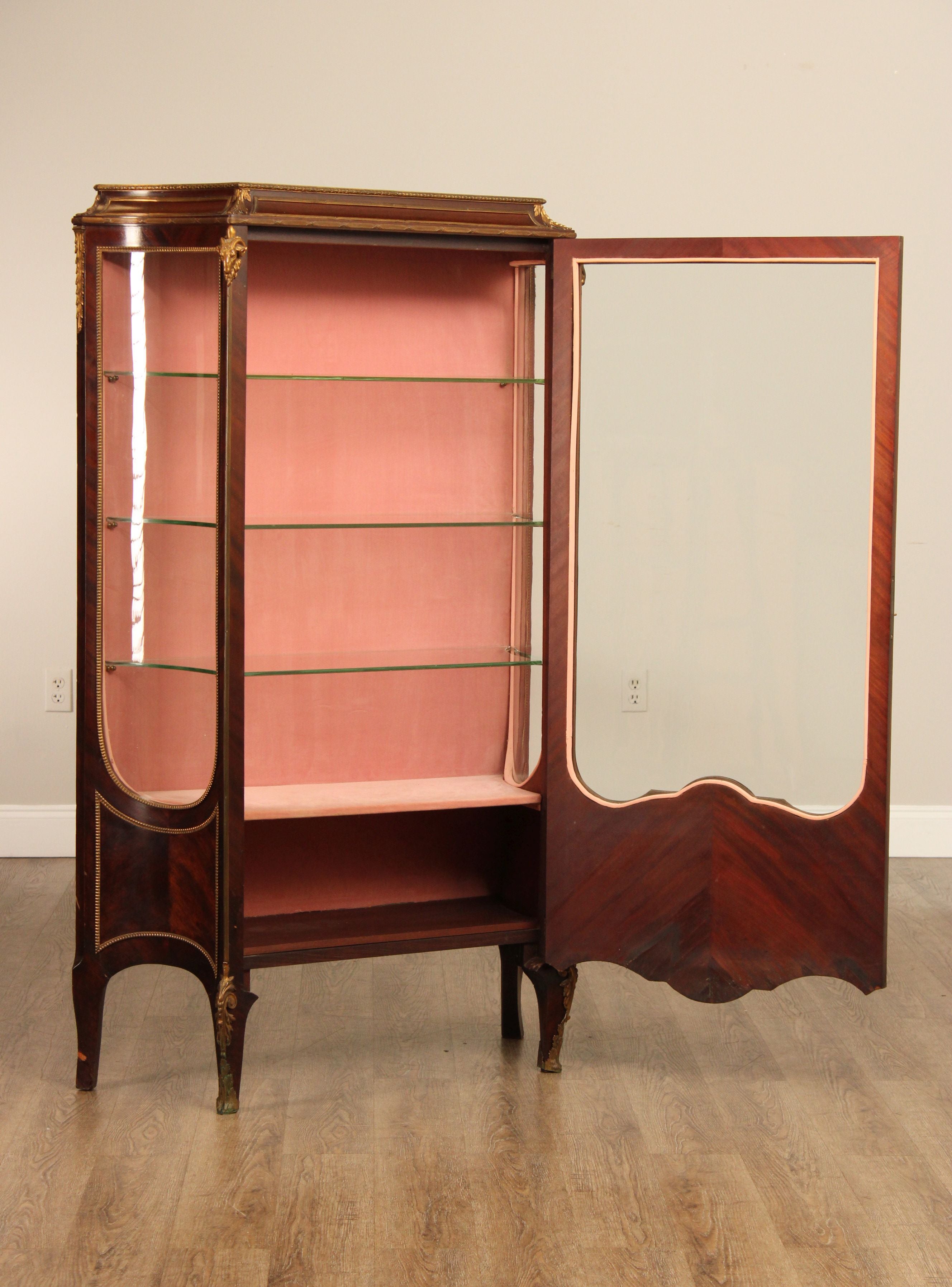 French Regence Style Gilt Bronze Mounted King Wood Vitrine Display Cabinet