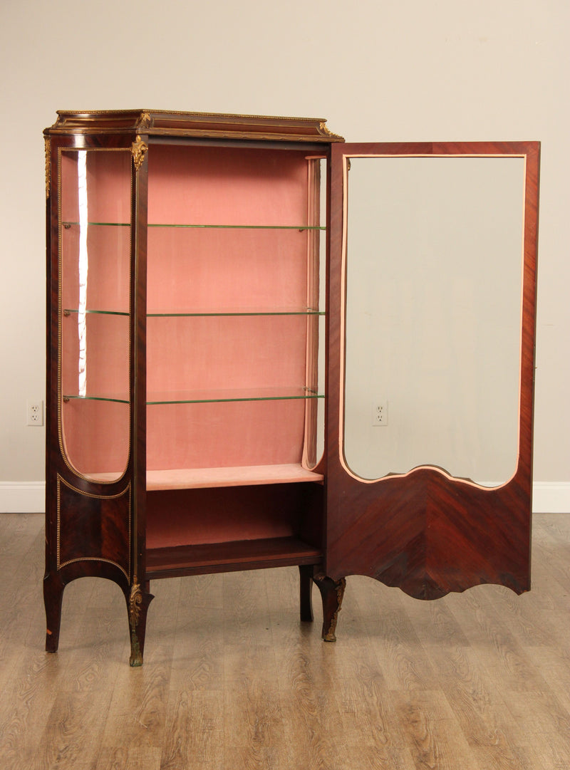 French Regence Style Gilt Bronze Mounted King Wood Vitrine Display Cabinet