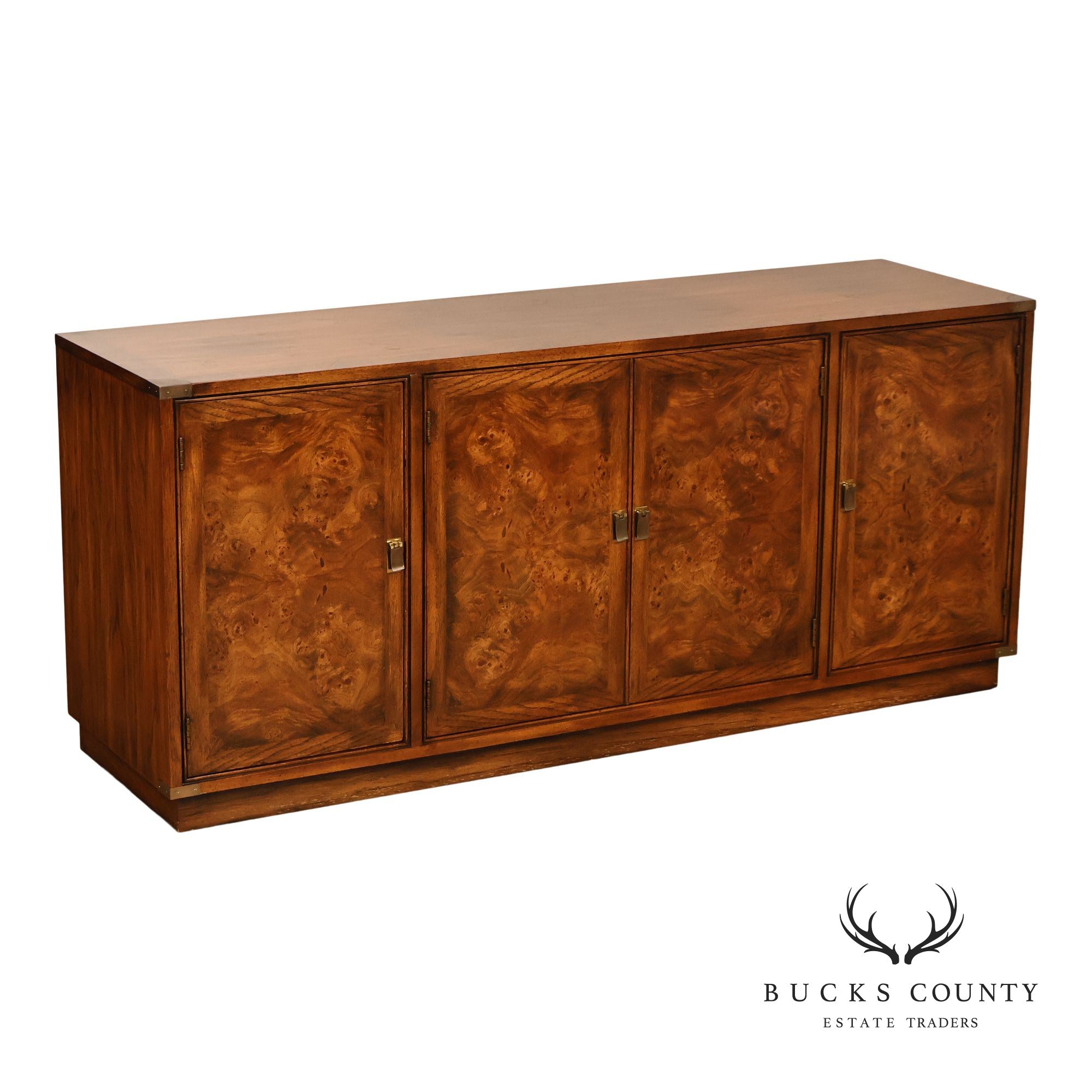 Hickory Manufacturing Vintage Campaign Style Burlwood Buffet Sideboard