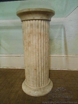 Maitland Smith Tessellated Stone Greek Doric Column Pedestal Glass Top Desk