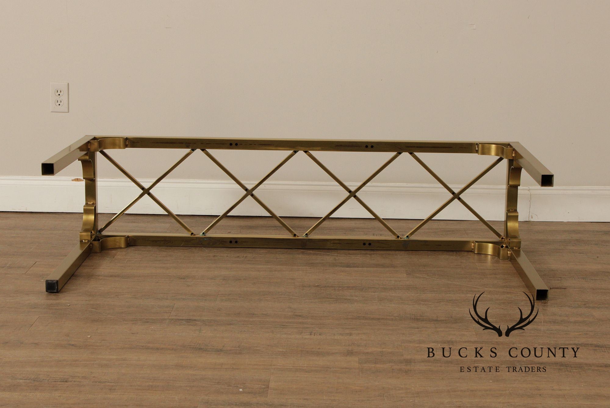 Hollywood Regency Style Glass Top Brass Console Table