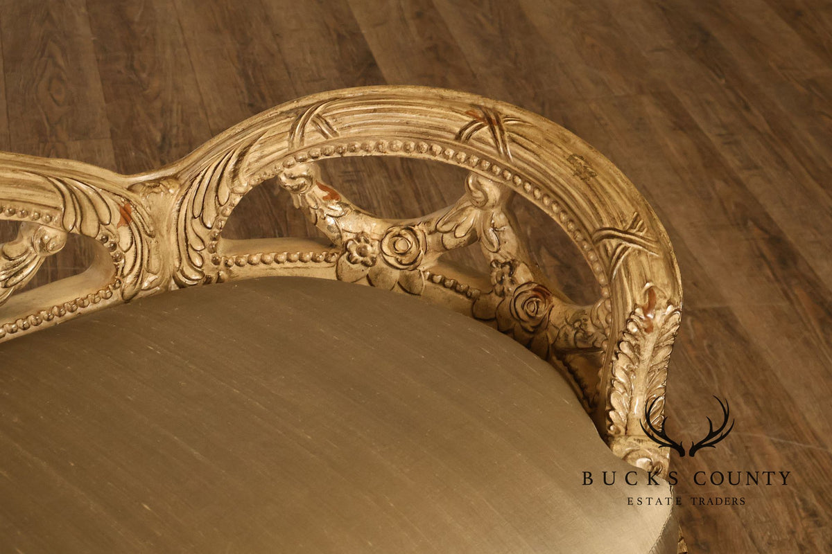 French Louis XV Style Carved Painted Upholstered Bench