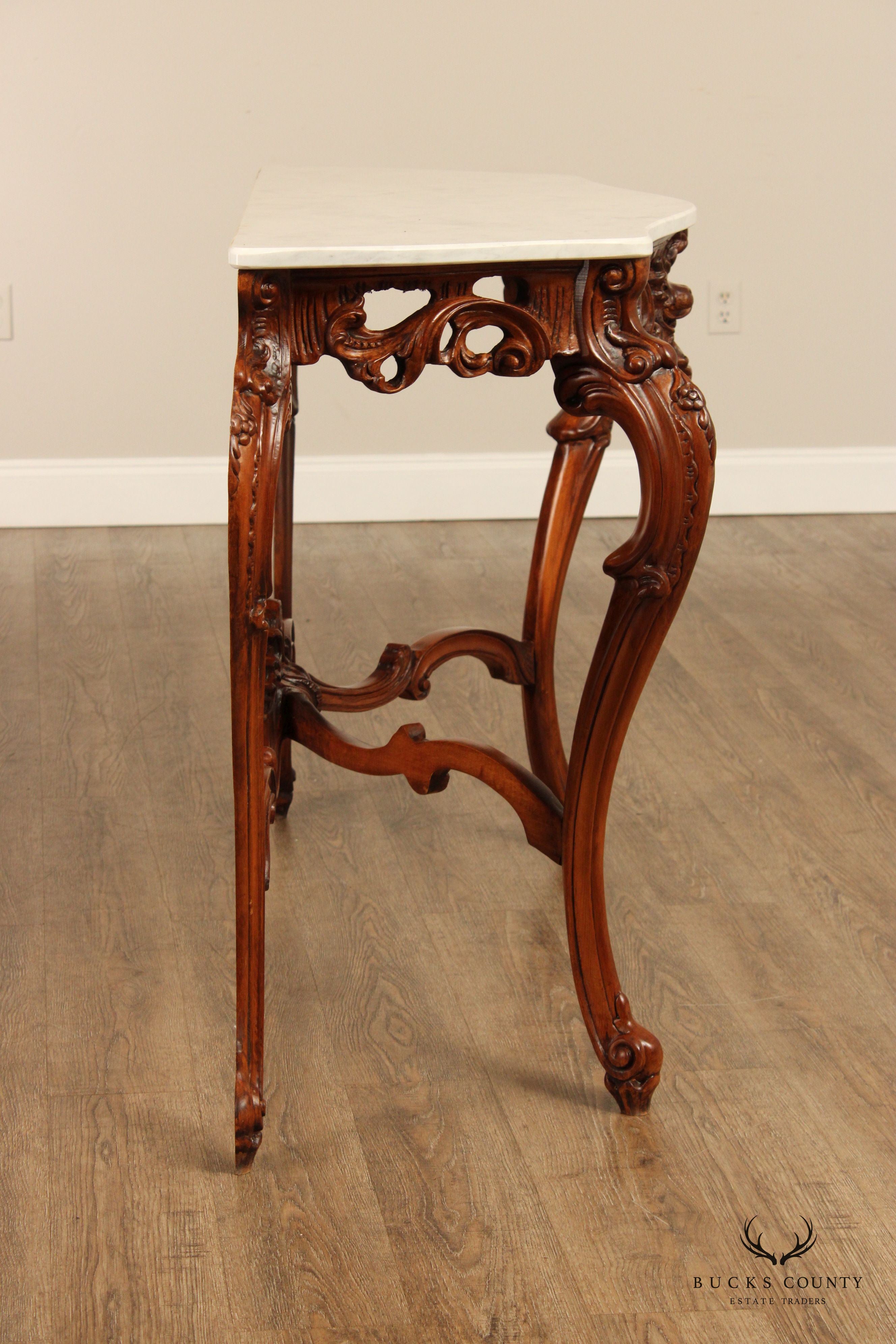 Italian Rococo Style Marble Top Console Table