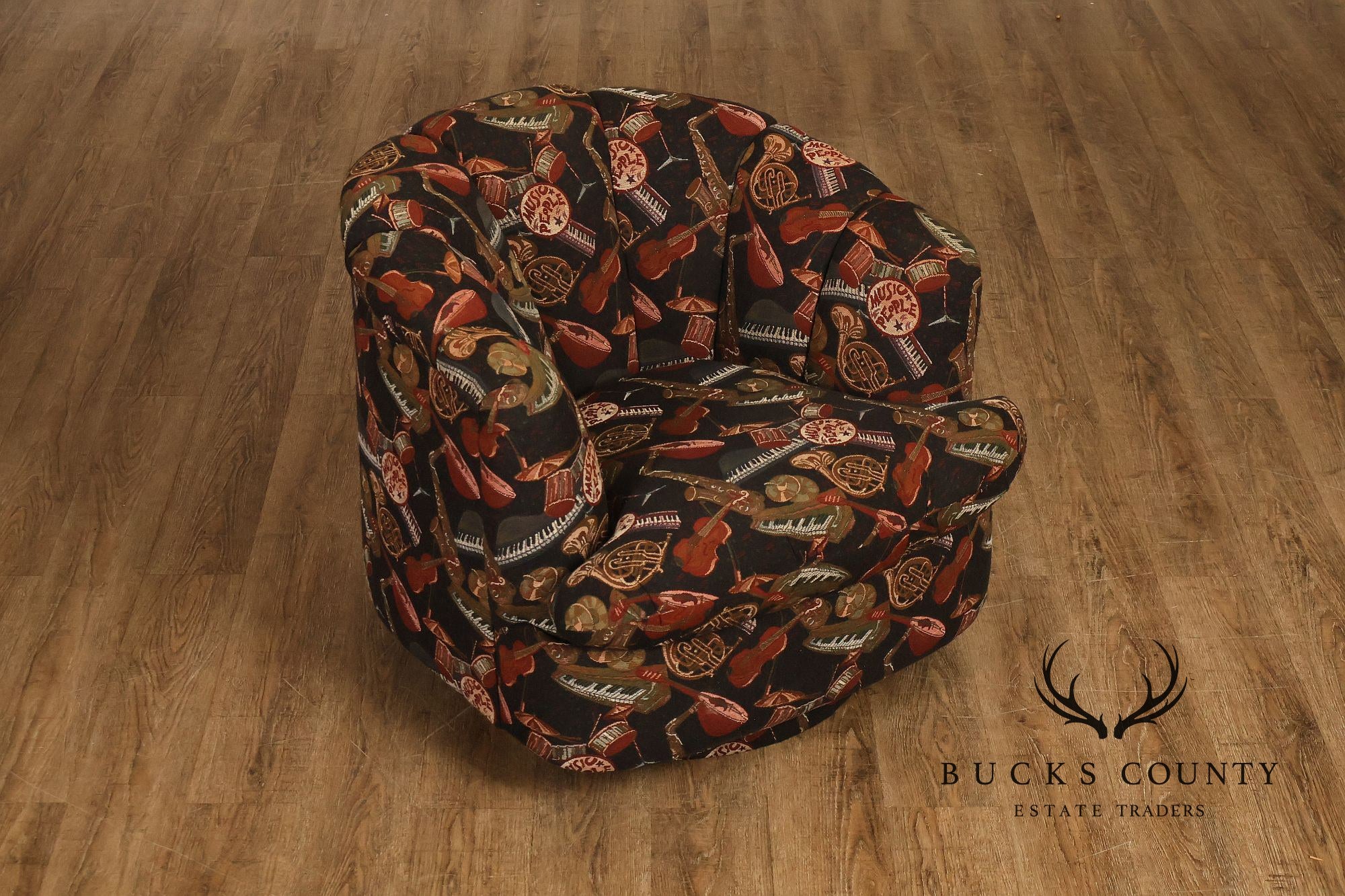 Custom Pair of Upholstered Swivel Club Chairs