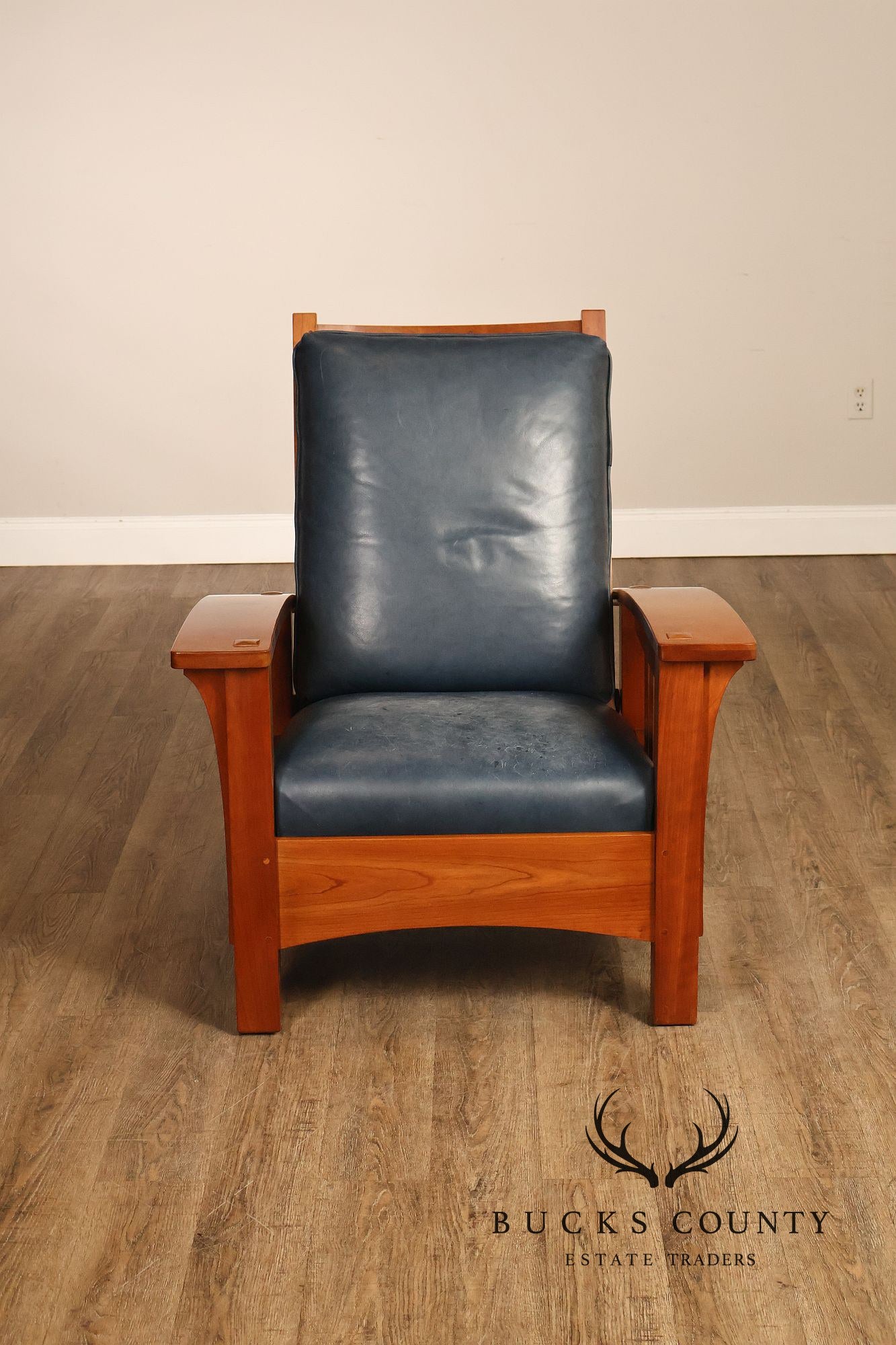 Stickley Mission Collection Cherry Bow Arm Morris Chair and Ottoman