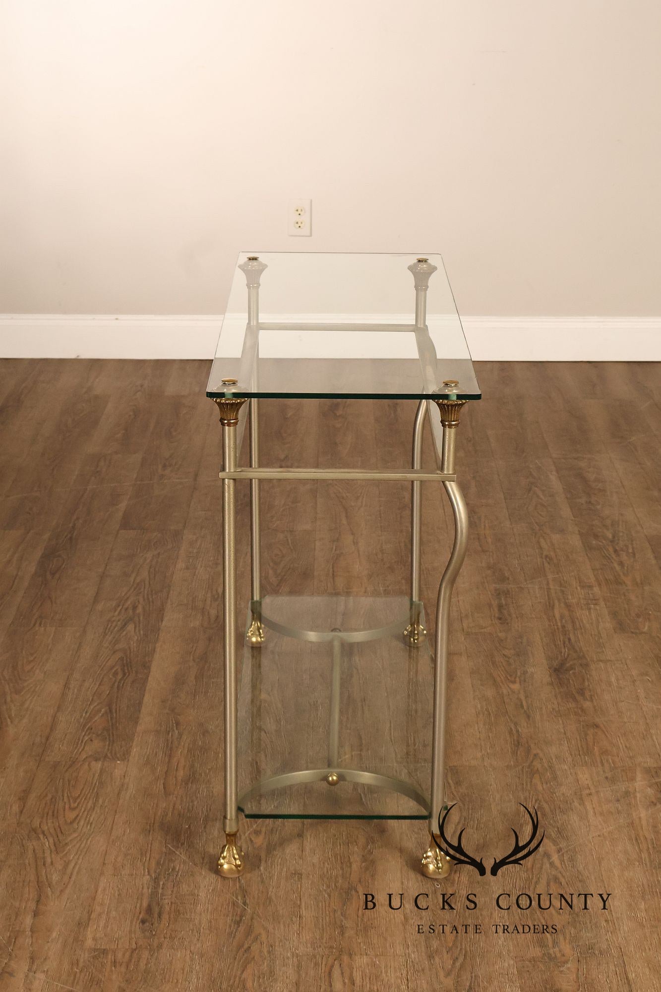 Directoire Style Italian Brass Steel And Glass Two Tier Console Table