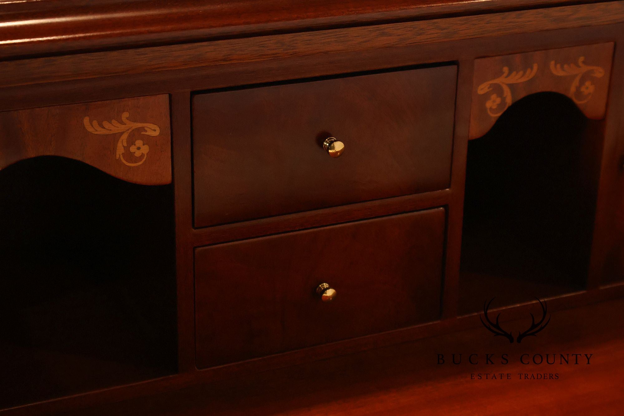 Flame Mahogany Breakfront Buffet Sideboard with Drop Front Secretary Desk