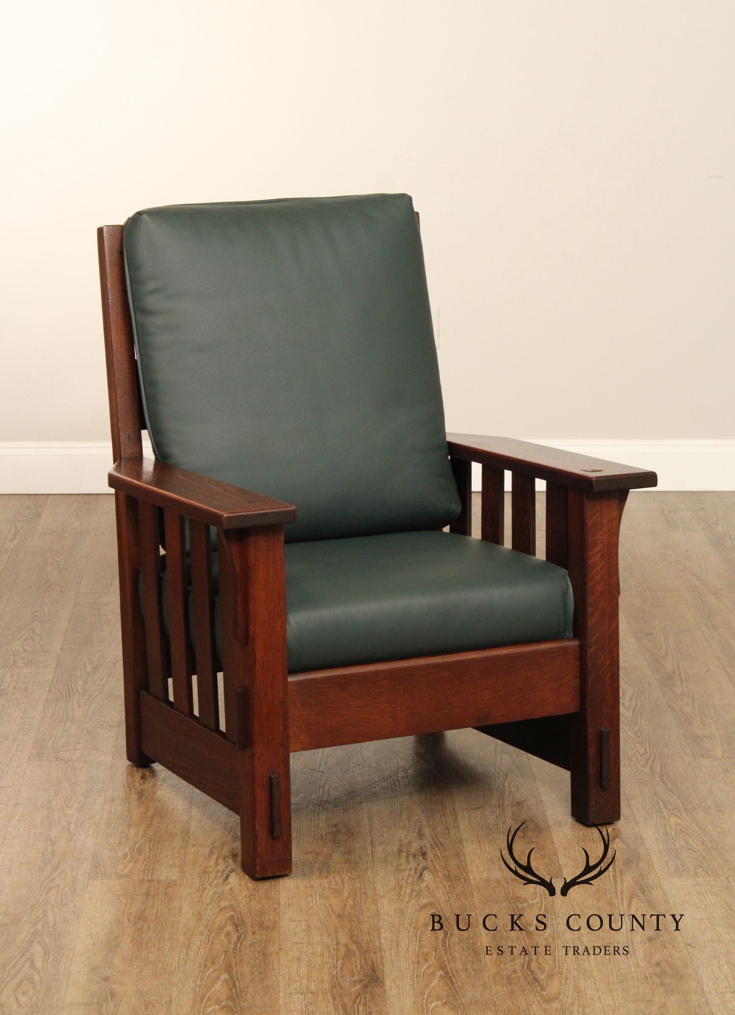 JM Young Antique Mission Oak and Leather Armchair