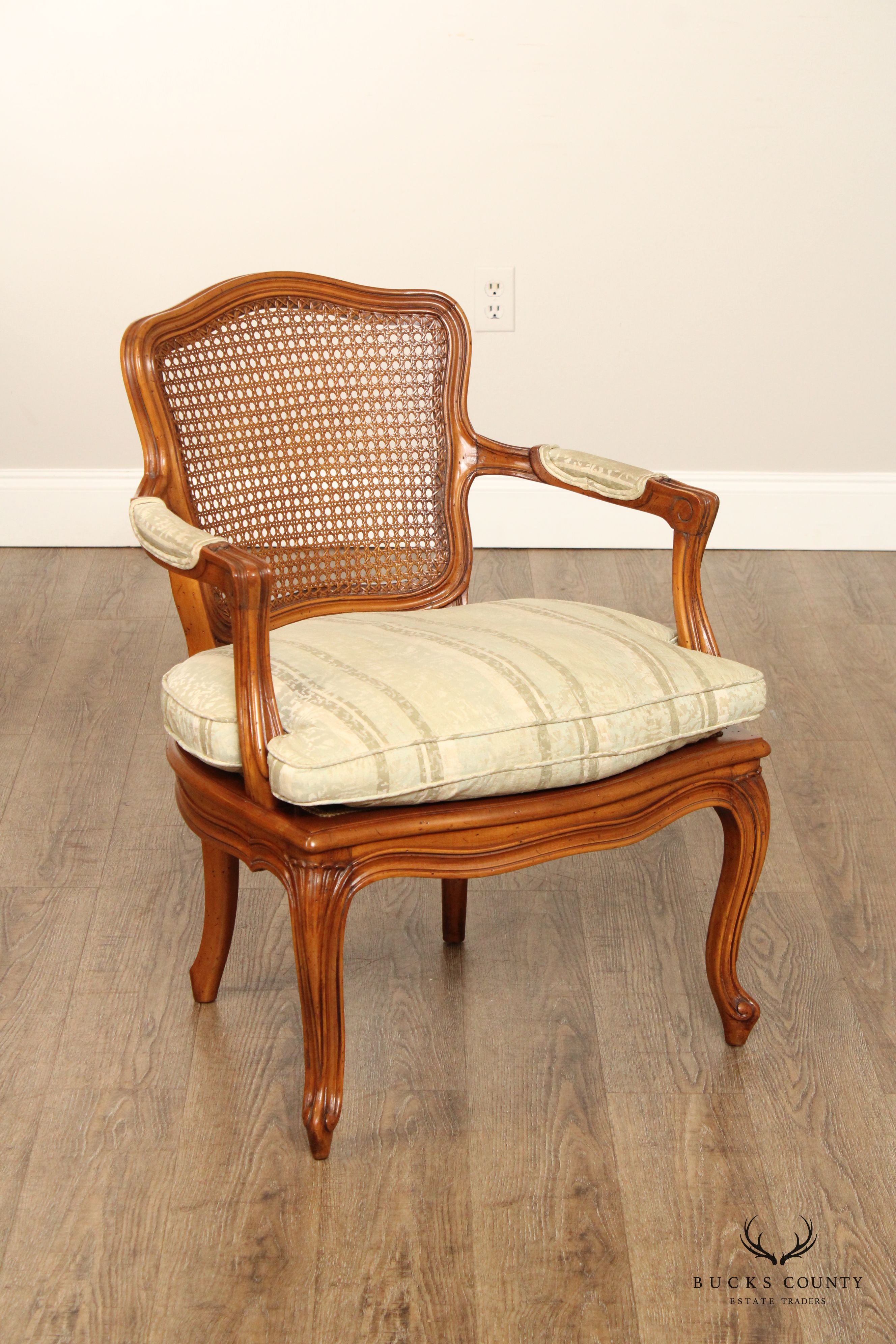 French Louis XV Style Carved Frame and Caned Fauteuil Armchair