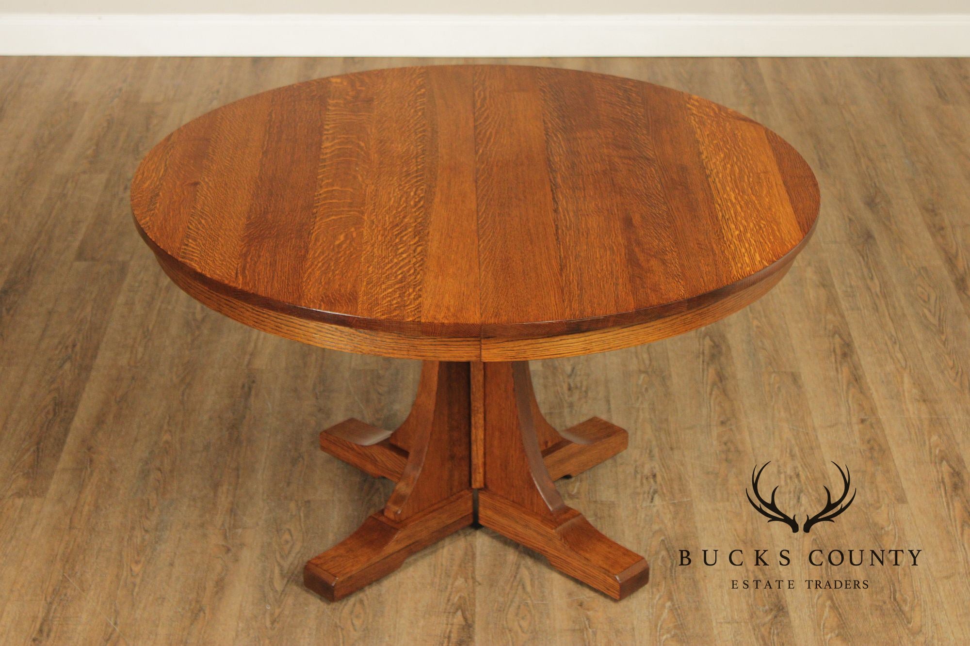 Stickley Mission Collection Round Oak Expandable Dining Table