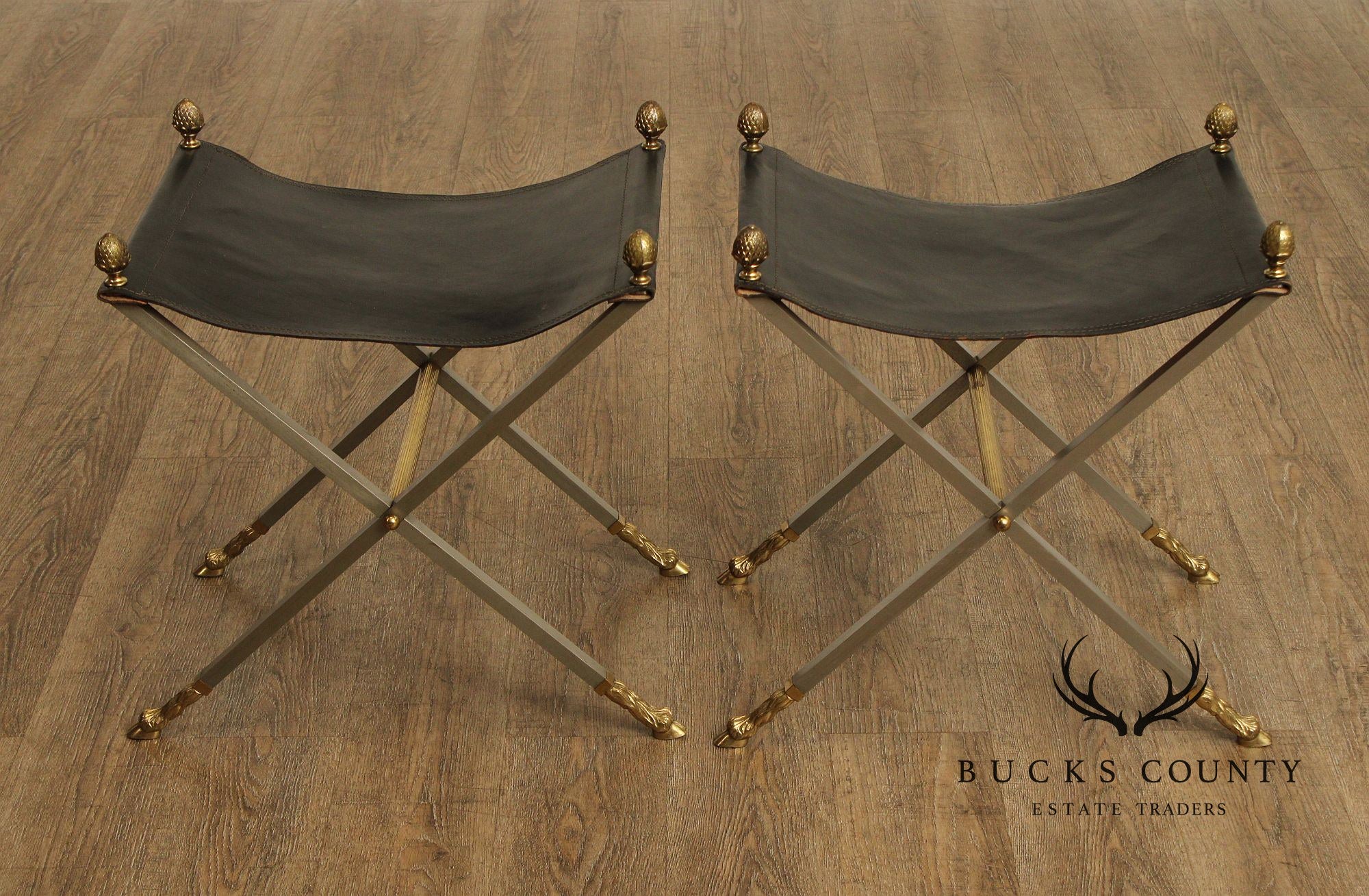 Directoire Style Pair of X-Base Stools