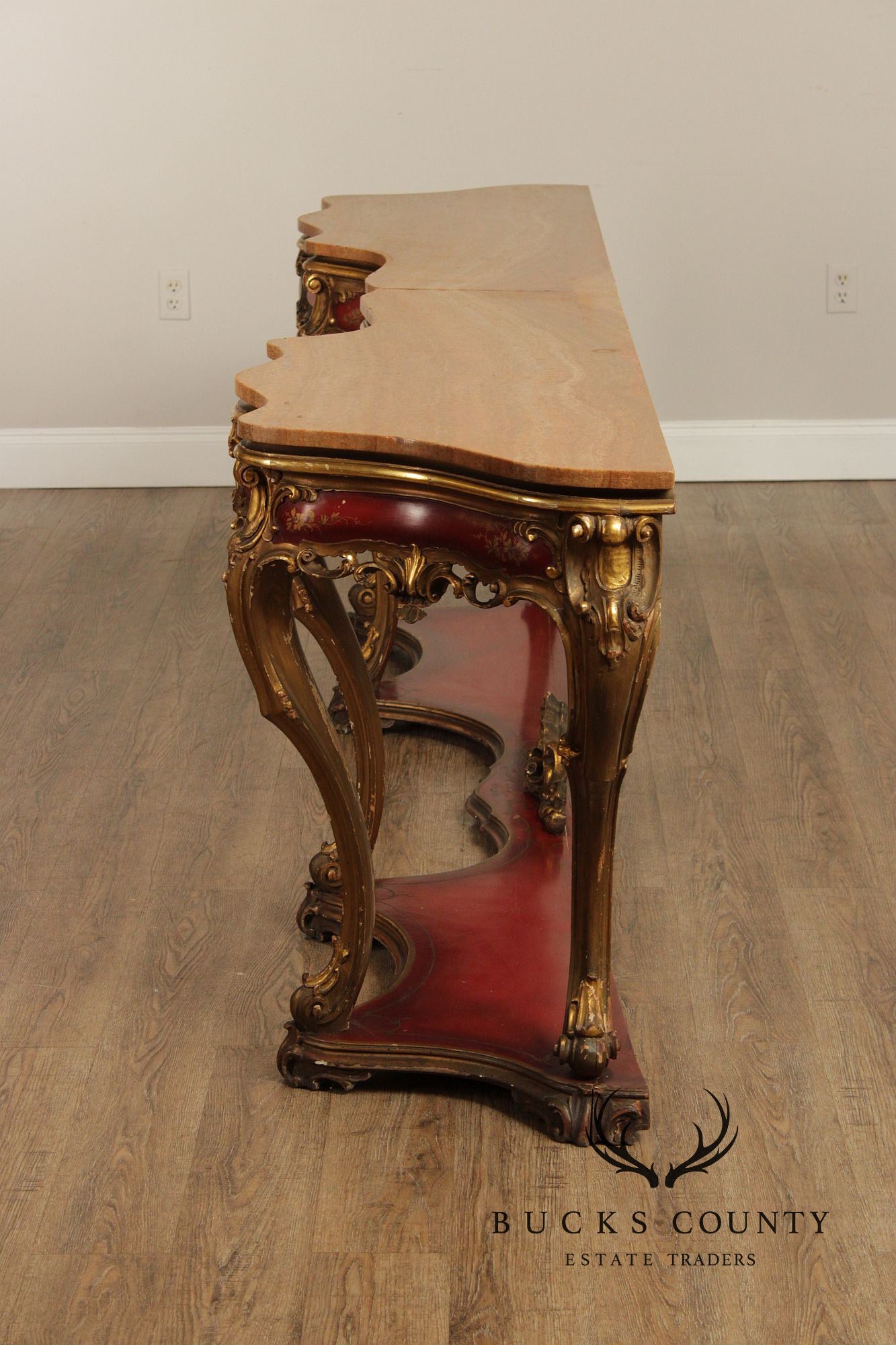 Italian Rococo Style Long Marble Top Console Table