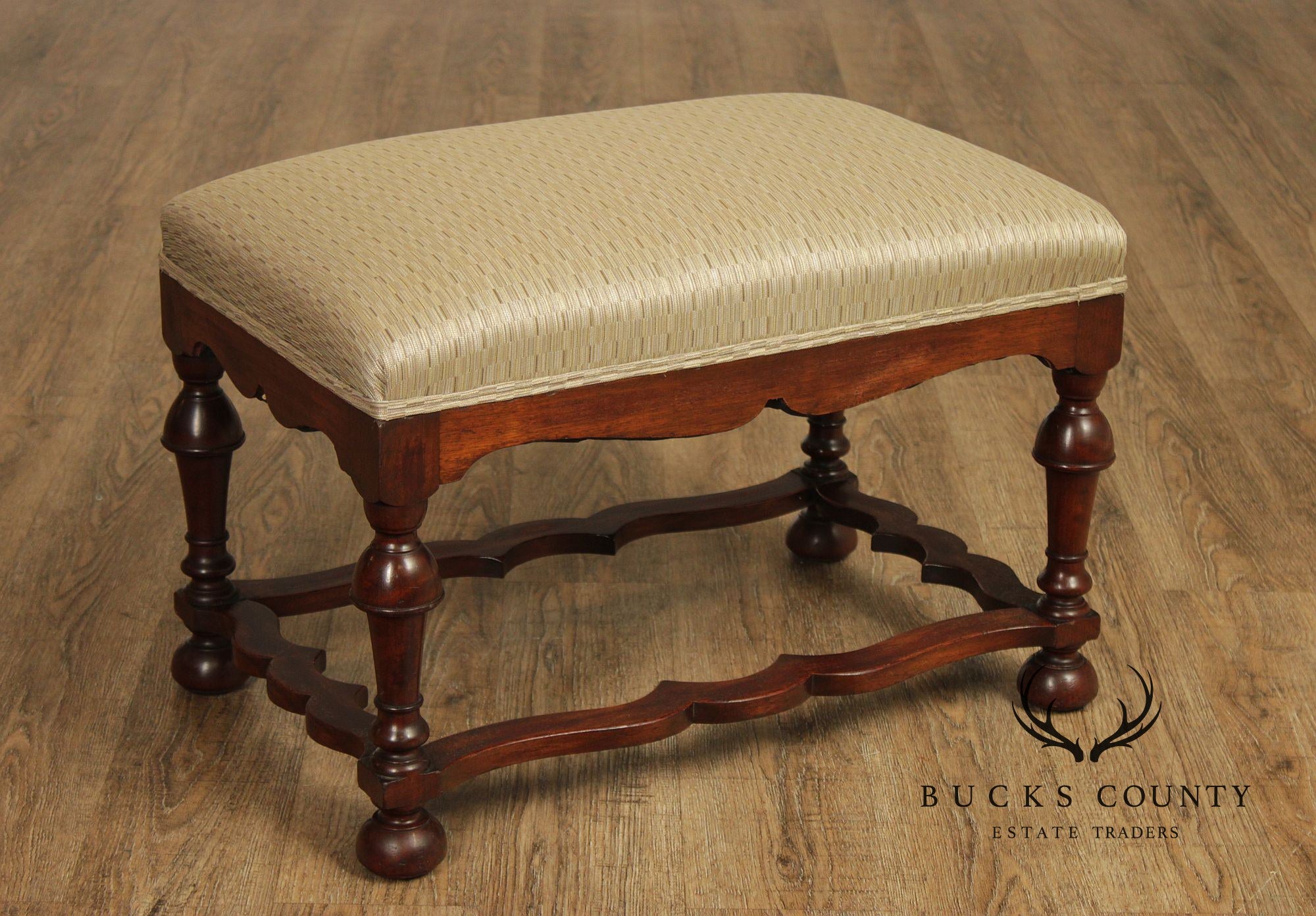William & Mary Style Antique Carved Mahogany Bench