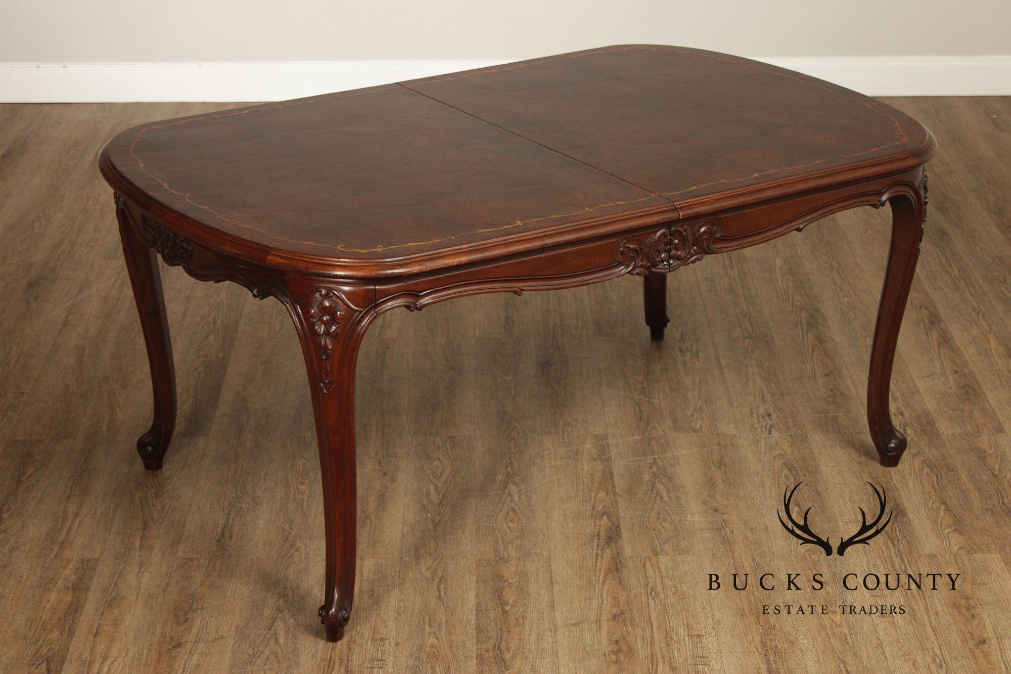 Louis XV Style Inlaid Burl Walnut Extendable Dining Table