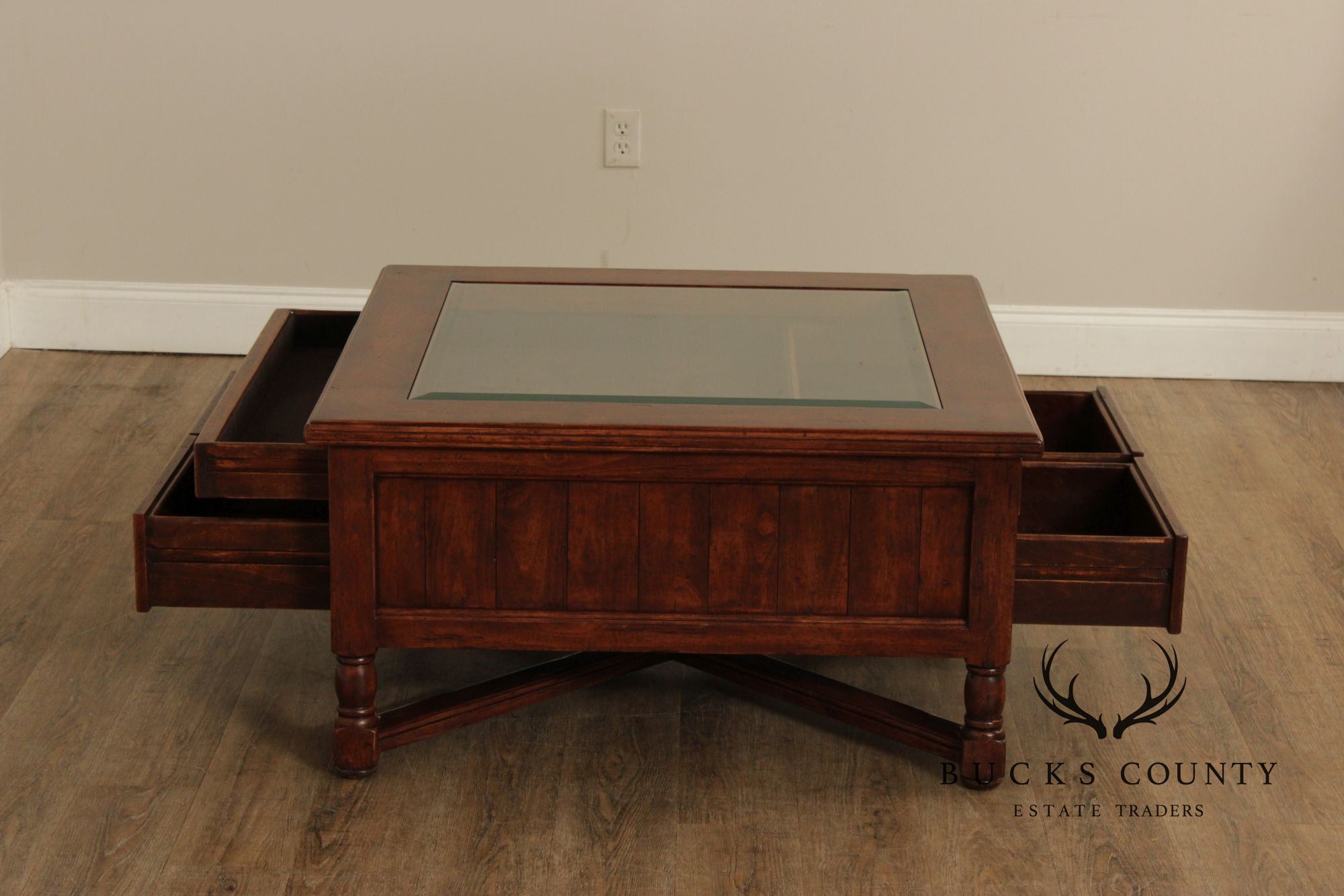 Bausman & Co. Glass Top Storage Coffee Table