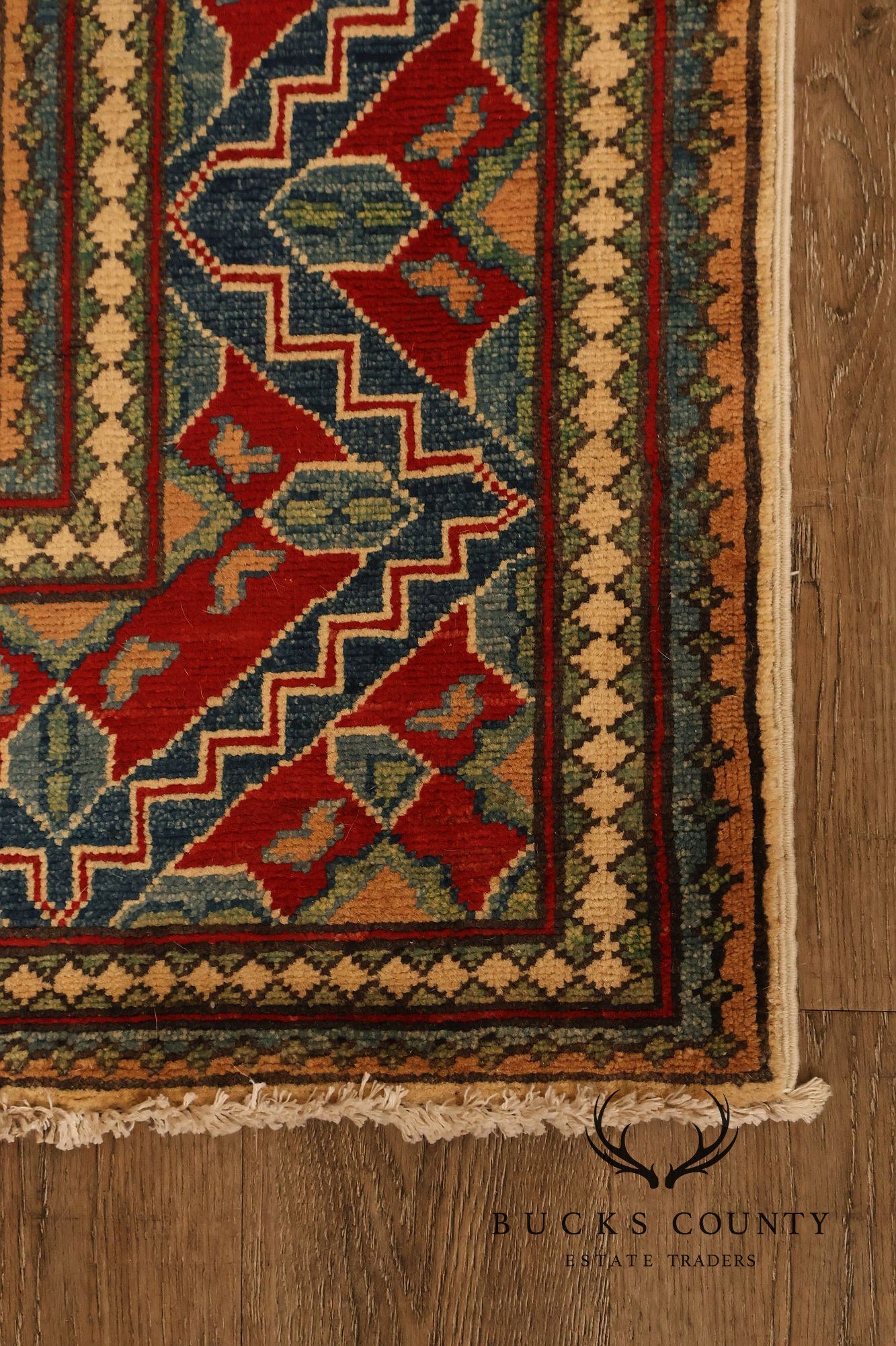 Afghan Kazak Style Wool Area Rug With Central Medallion 6x9