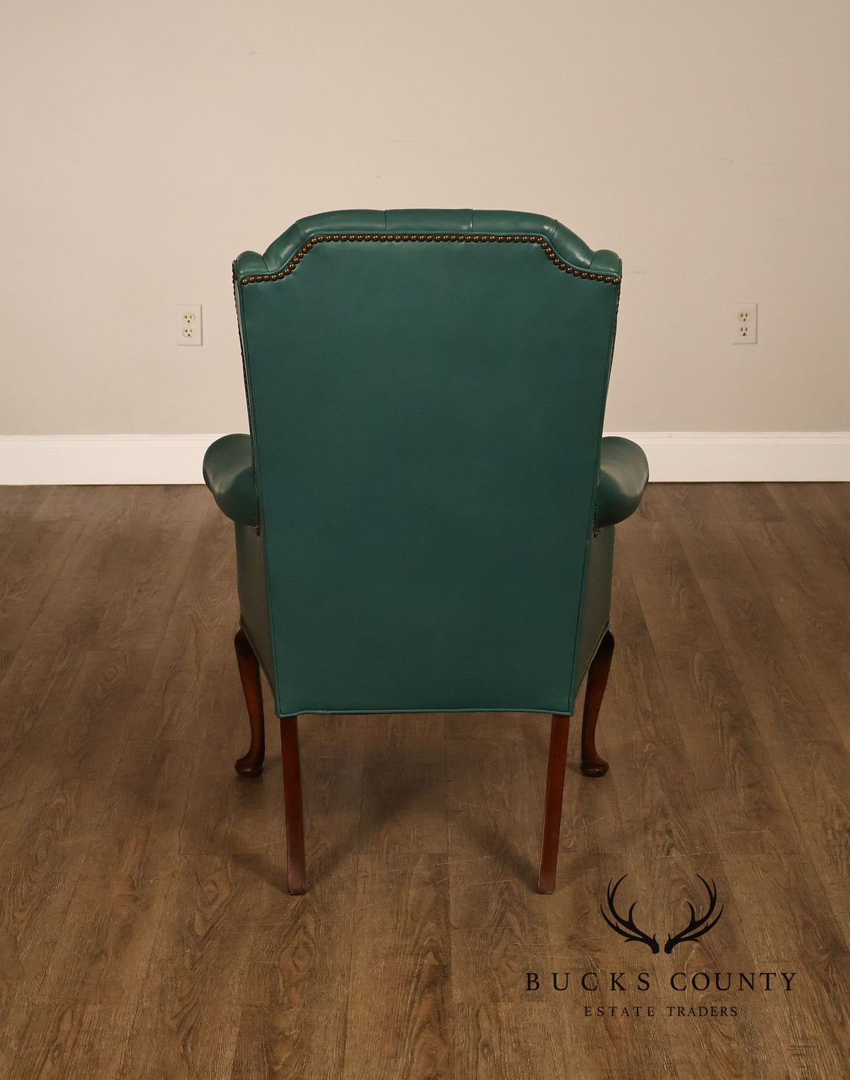 Distinction Furniture Chippendale Style Green Leather Wingback Armchair