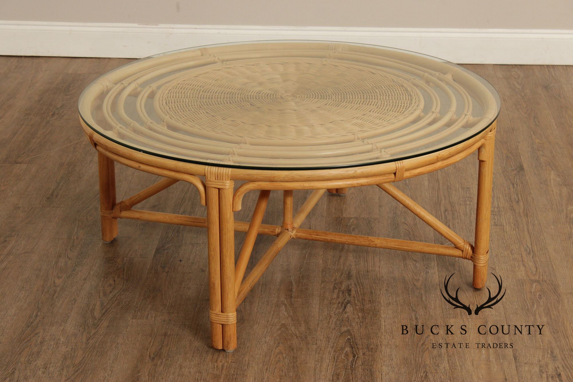 Braxton Culler Raffles Collection Rattan Coffee Table with Stools