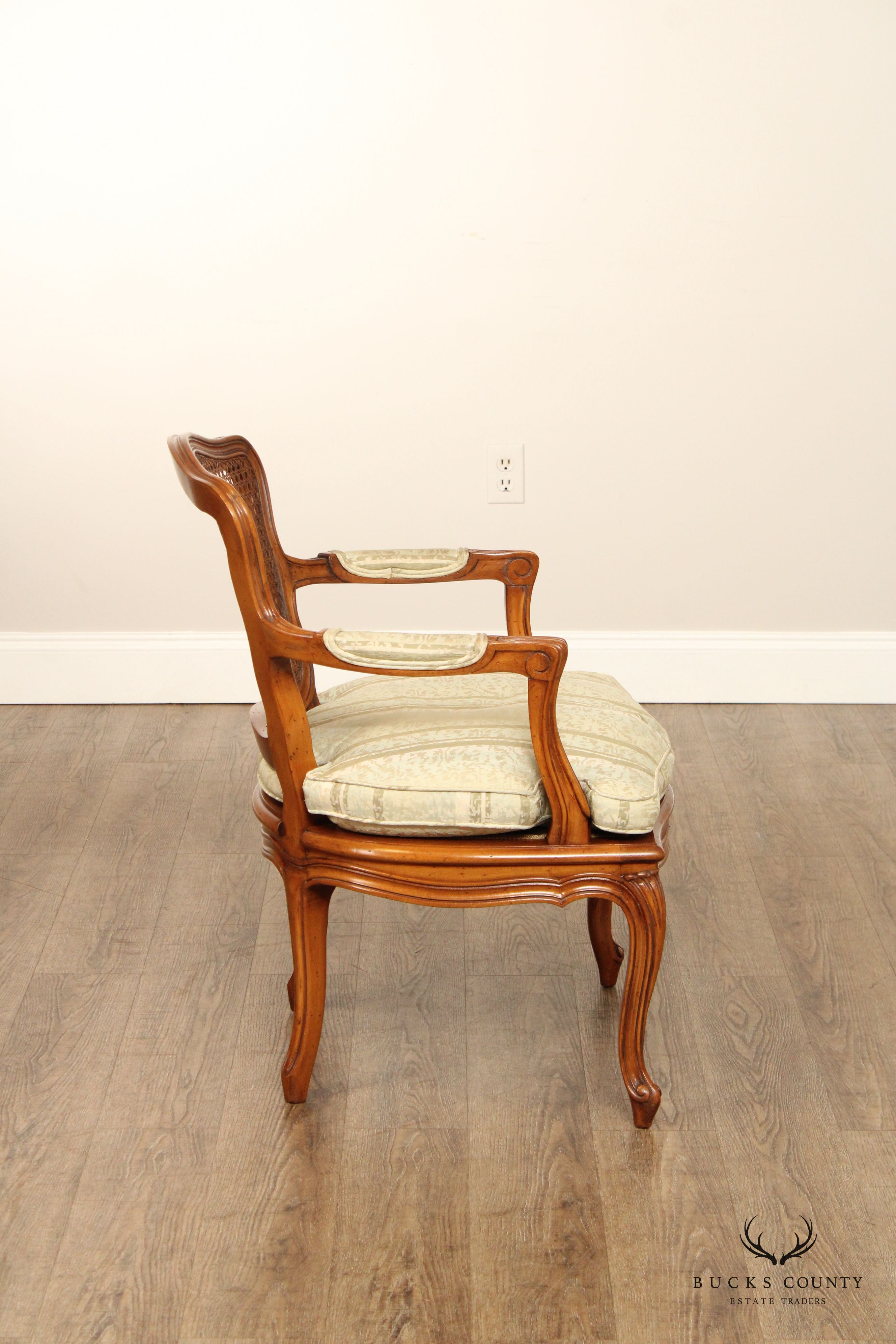 French Louis XV Style Carved Frame and Caned Fauteuil Armchair