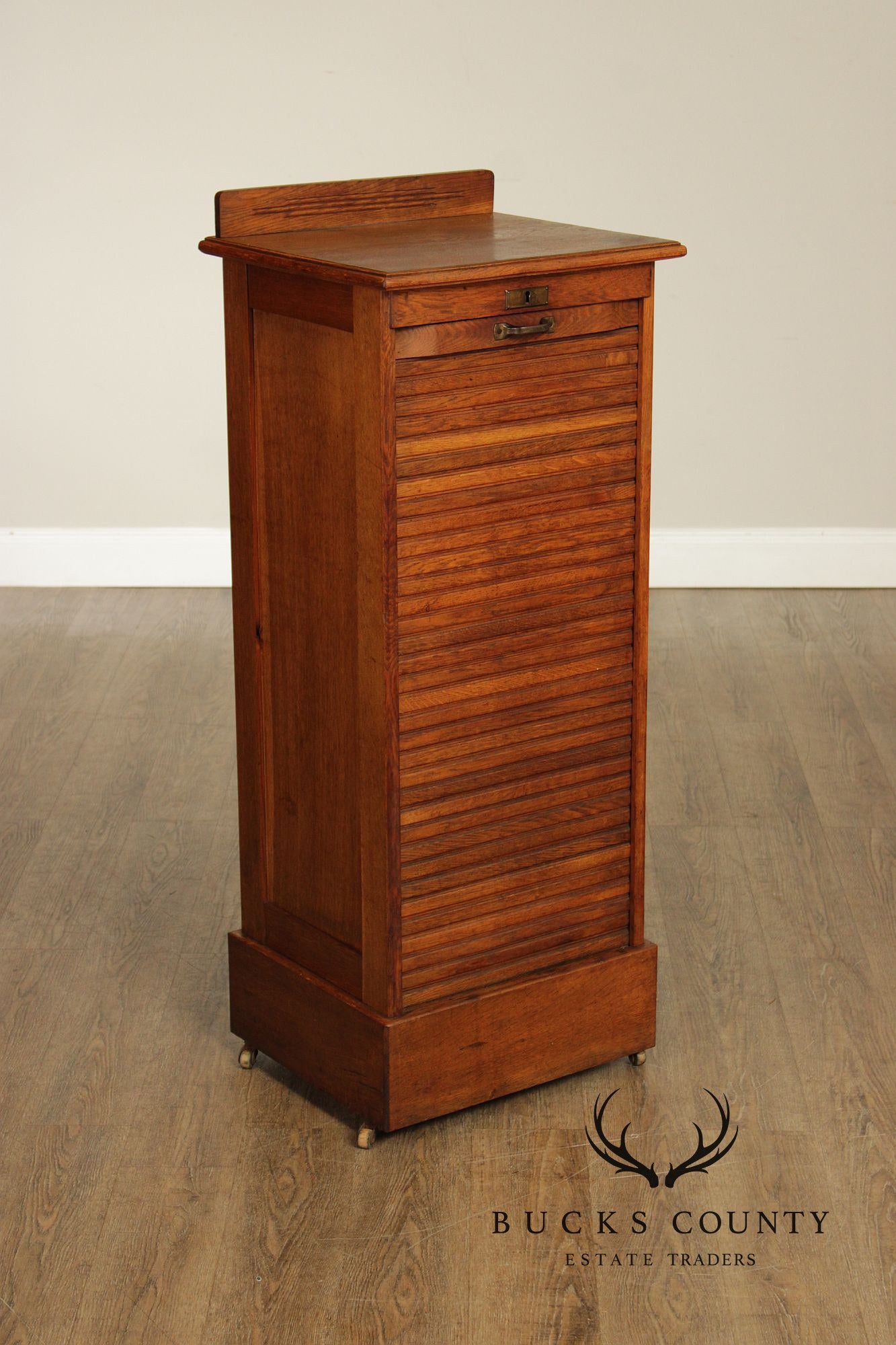 Antique Arts & Crafts Oak Tambour File Cabinet