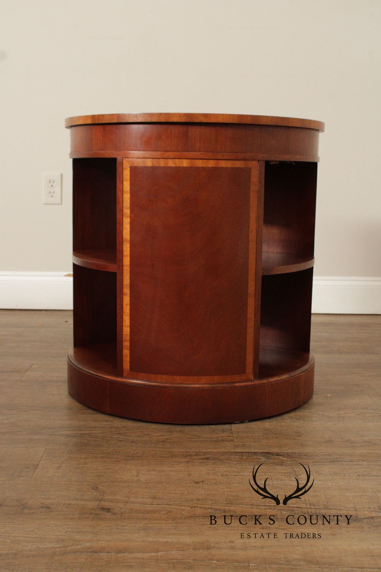 Baker Regency Style Round Mahogany Bookshelf Side Table