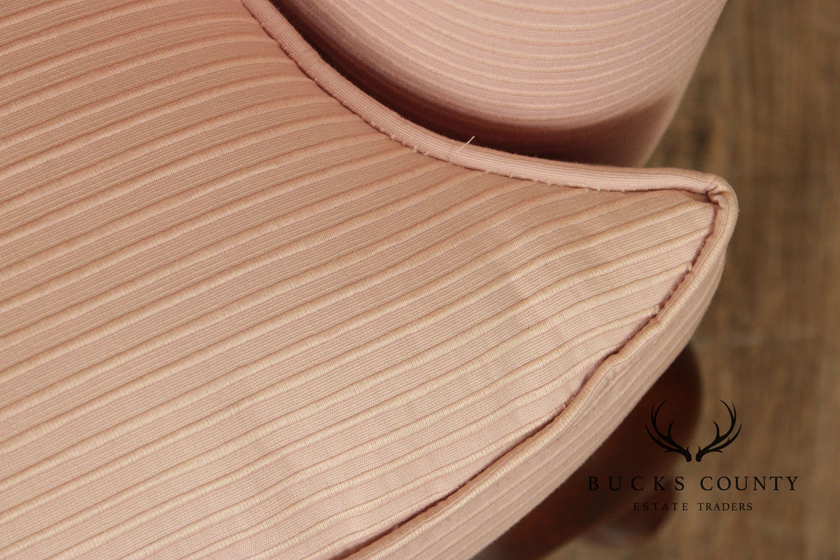 Custom Quality Vintage Pink Upholstered Wingback Chair With Cabriole Legs