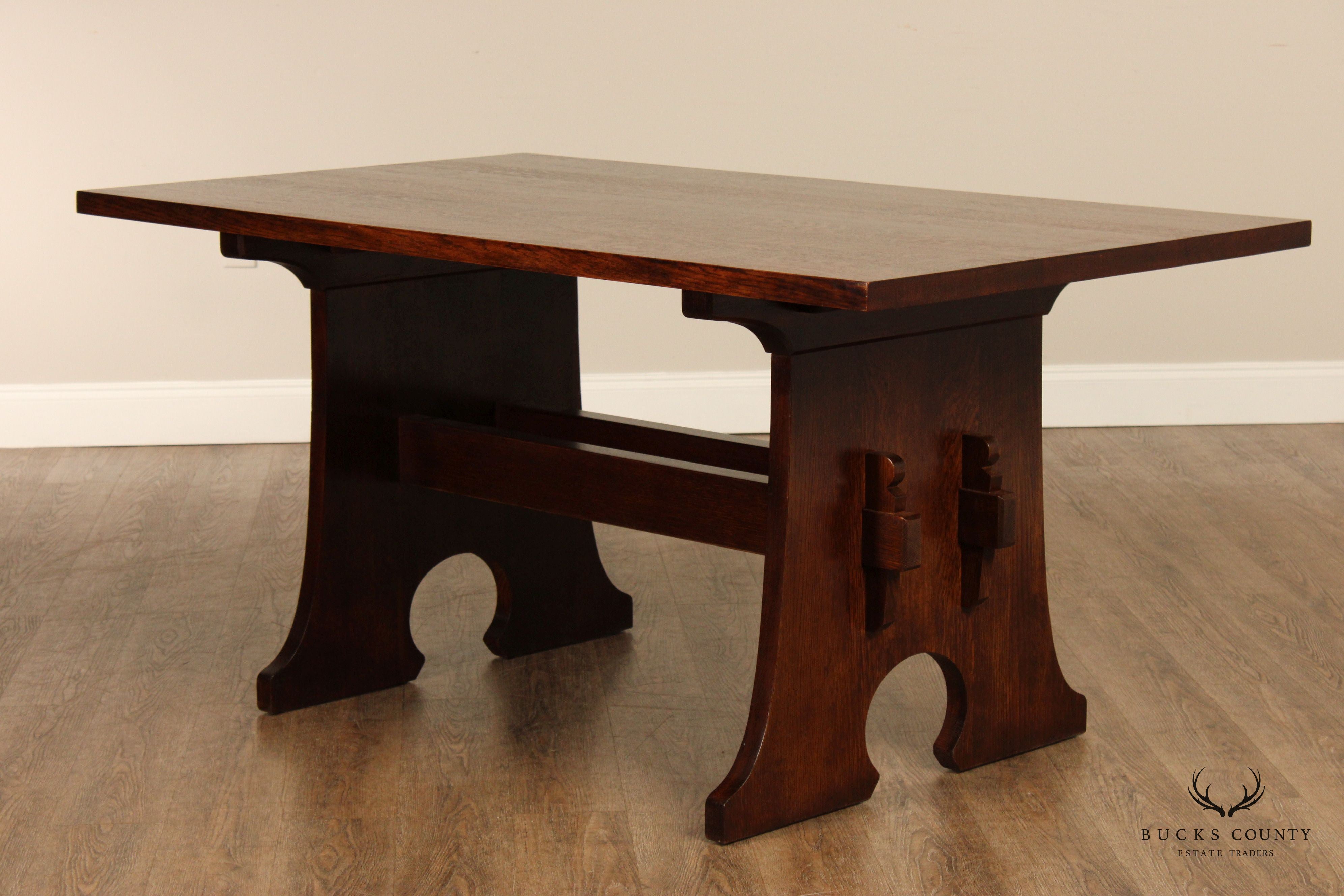 Stickley Mission Collection Oak Keyhole Trestle Dining Table