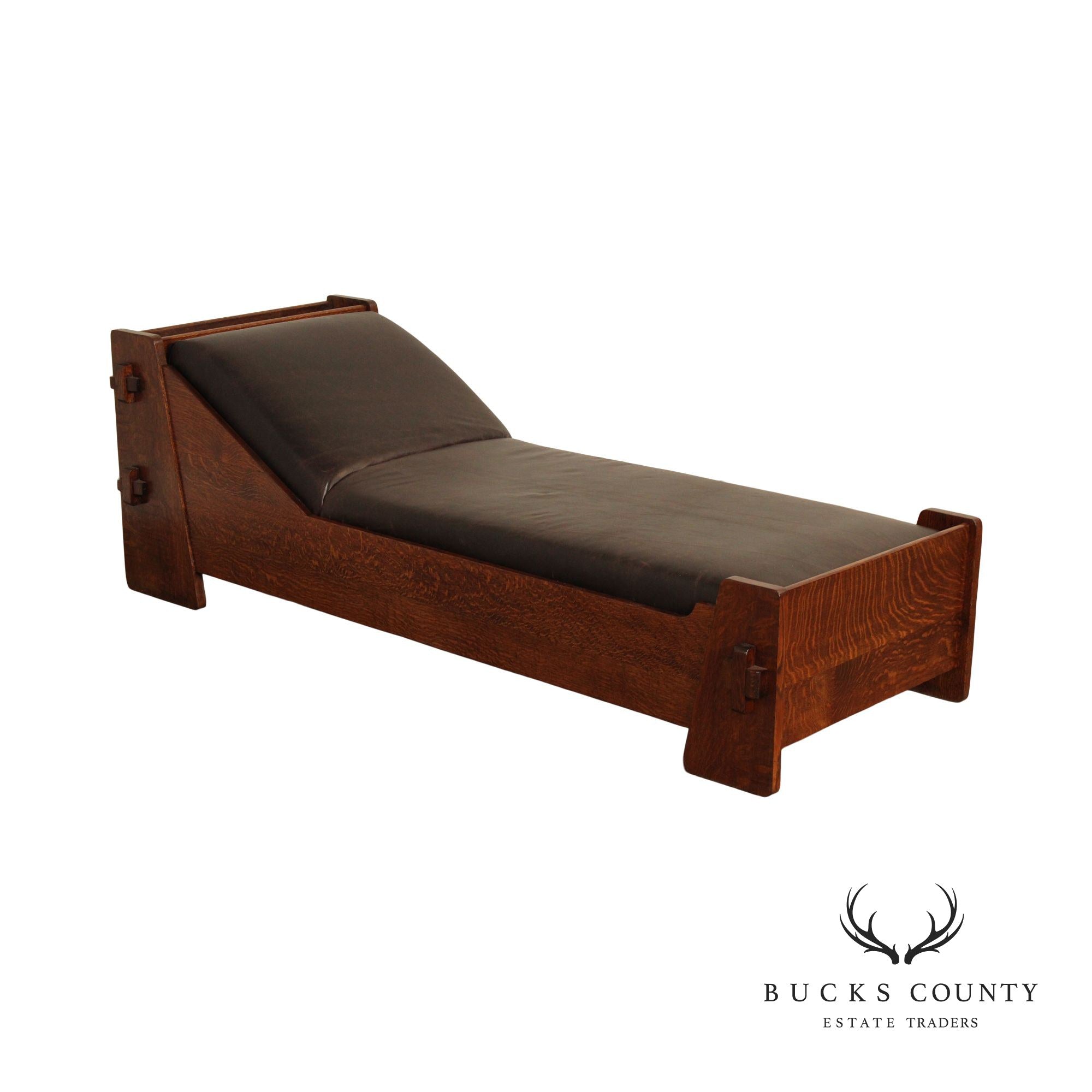 Antique Mission Oak And Leather Day Bed