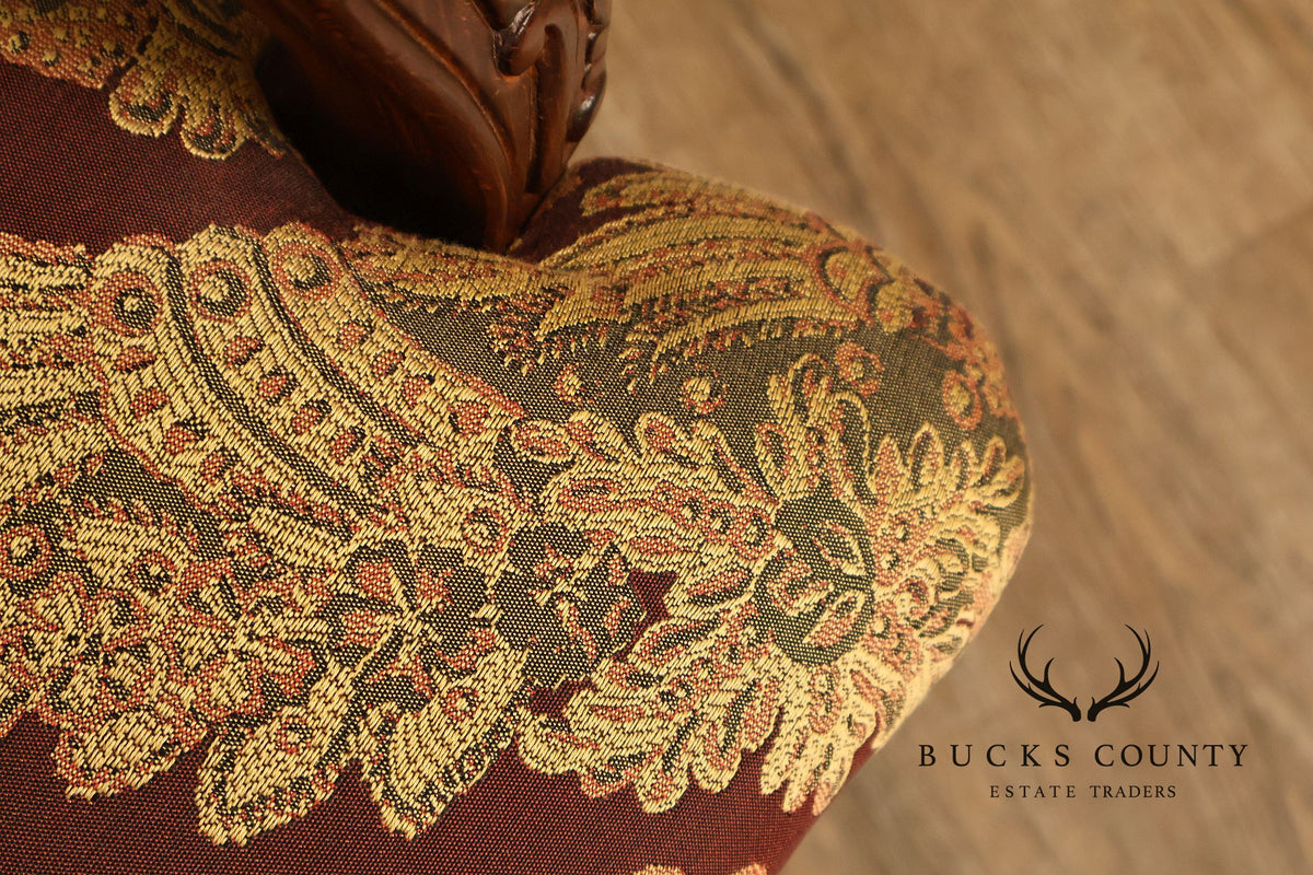 French Louis XV Style Carved Wood Upholstered Armchair
