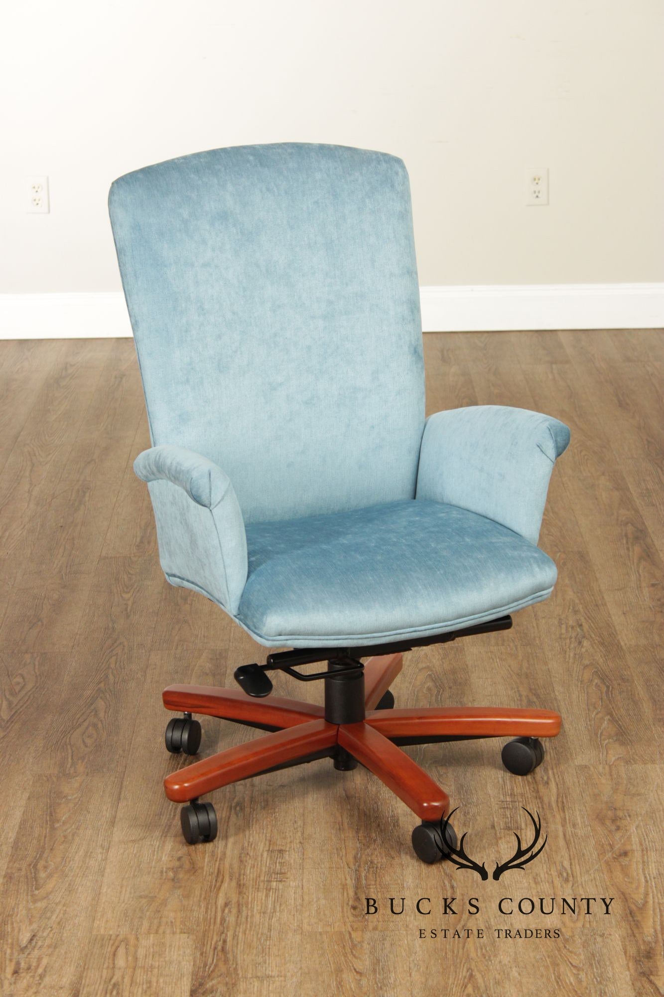 Modern Upholstered Blue Desk Office Chair On Casters