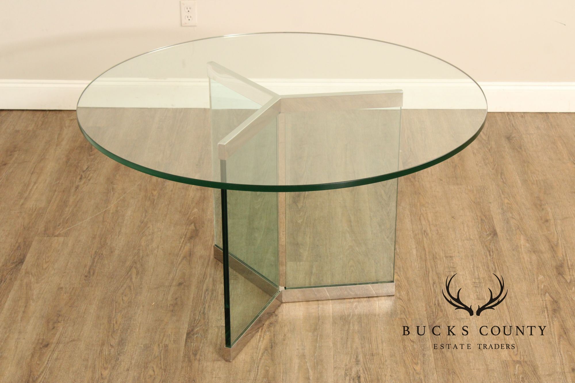 Leon Rosen for Pace Chrome and Round Glass Dining Table