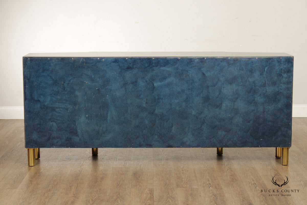 Hollywood Regency Blue Lacquered and Brass Sideboard